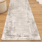 Atina Distressed Border Beige Grey Rug - AT04.