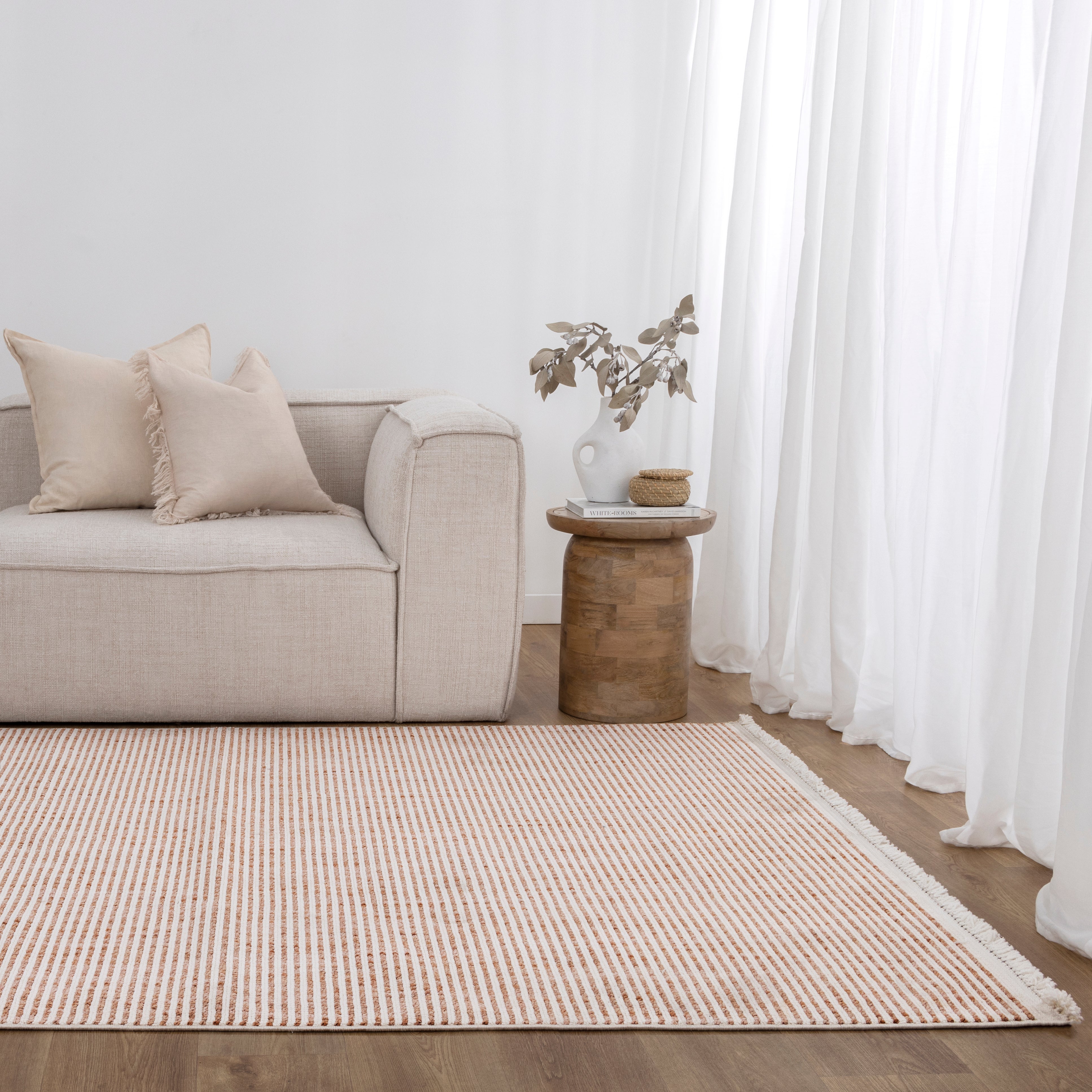 Berno Pink Ivory Loop Stripes Rug - B002.