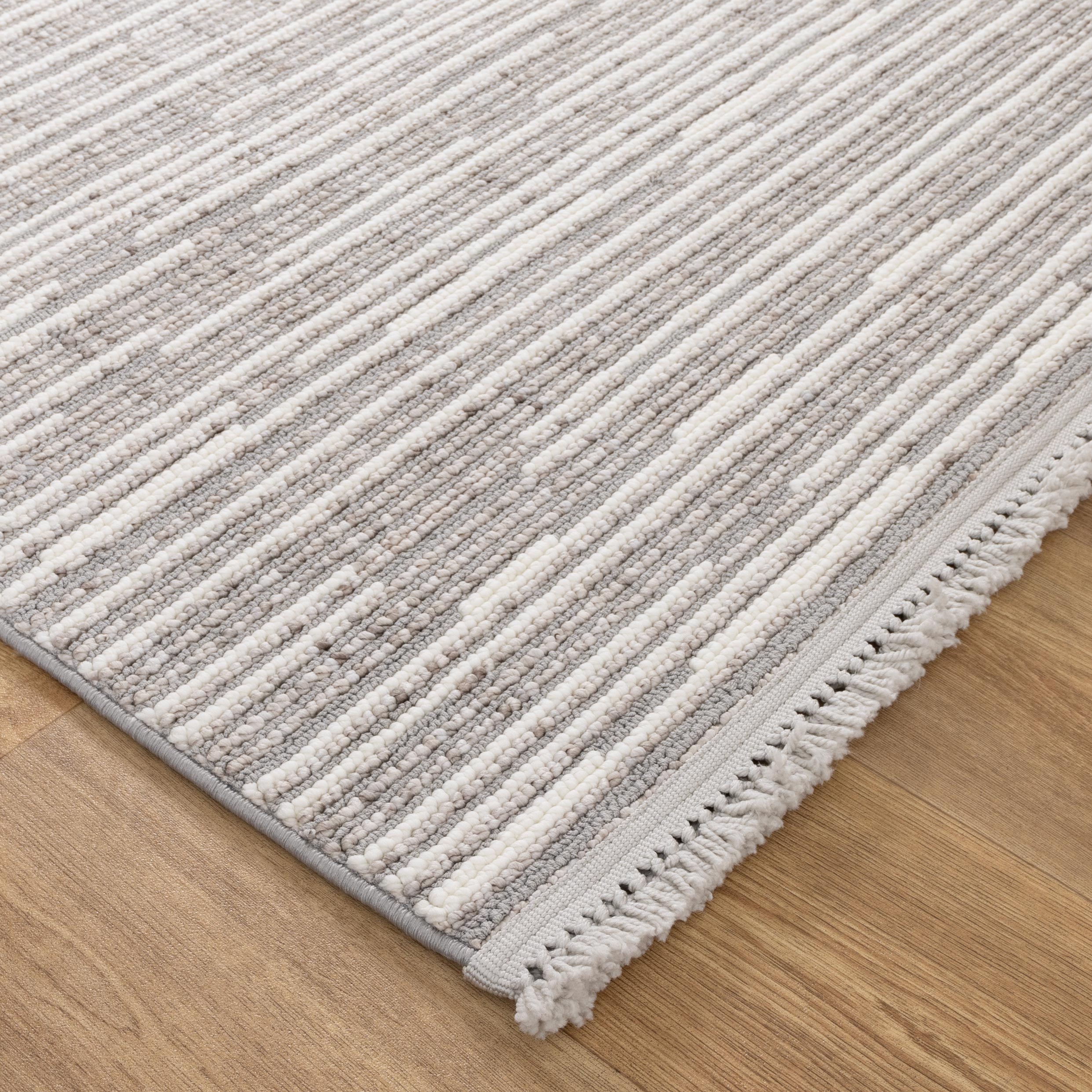Berno Silver Ivory Loop Lines Rug - B006.