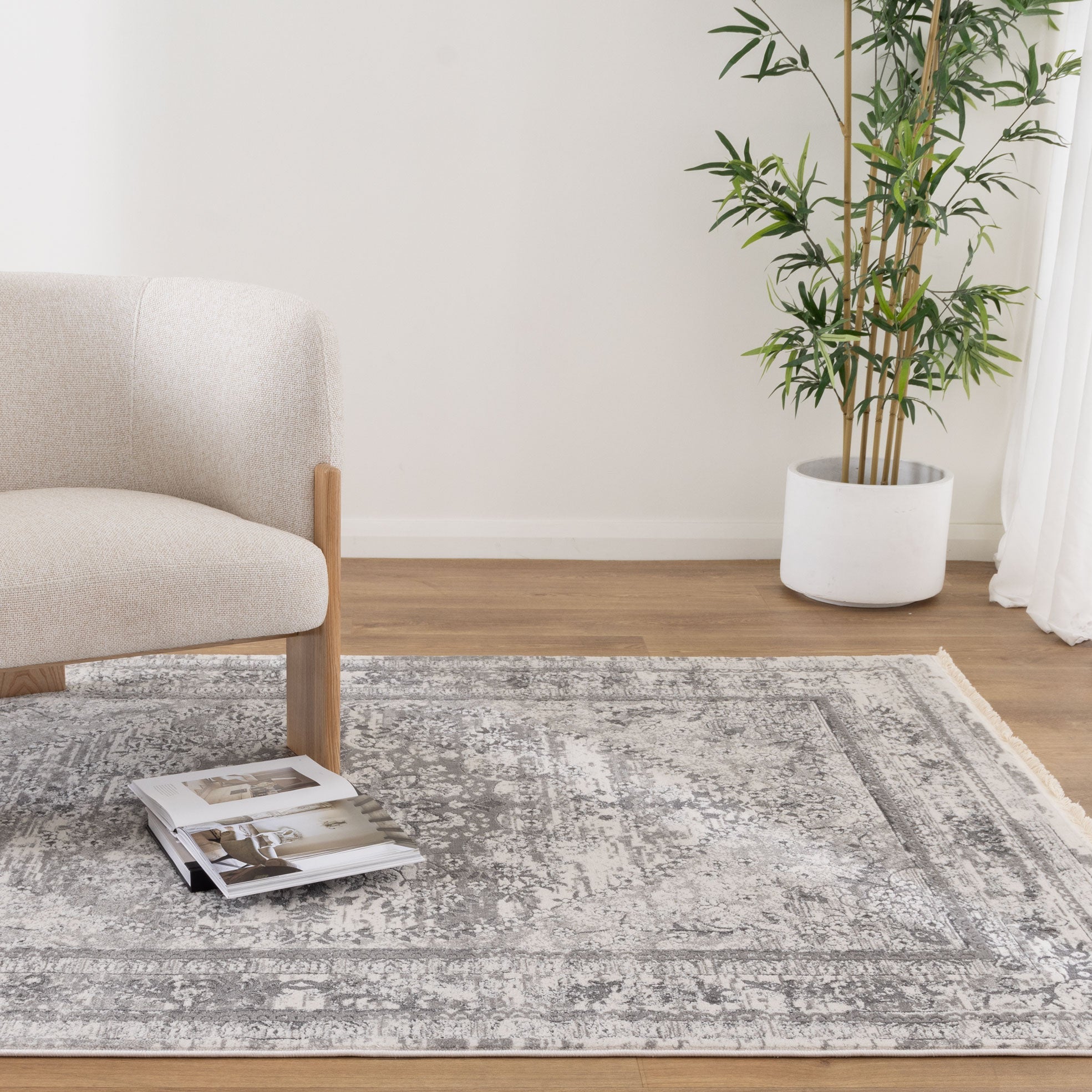 Bohemian Paradise Vintage Medalion Grey Rug - 08GREY - Grey vintage rug from Vogue Rugs Australia