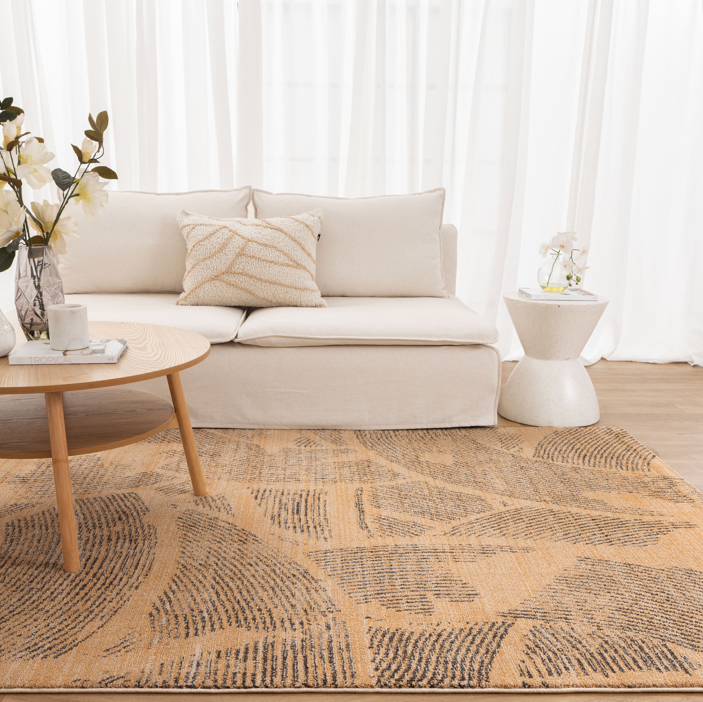 Clara Abstract Paintbrush Gold Rug - C104 - Gold modern abstract rug from Vogue Rugs Australia