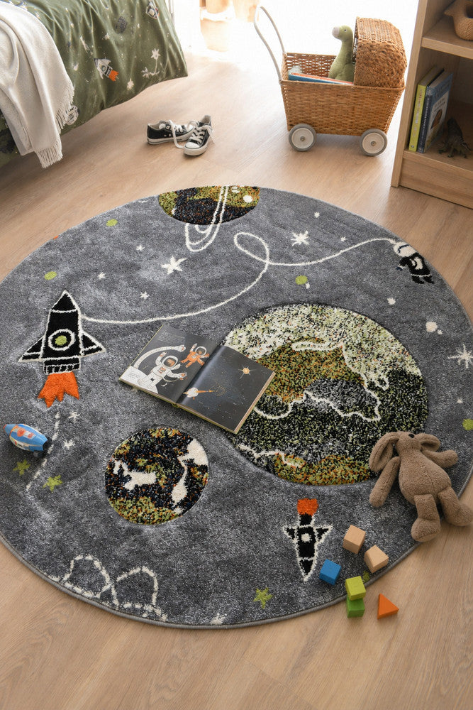 Cotton Candy D359A Space Grey ROUND - Grey kids rug from Vogue Rugs Australia