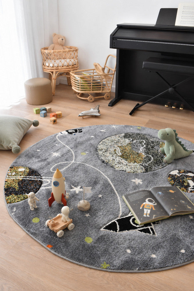 Cotton Candy D359A Space Grey ROUND - Grey kids rug from Vogue Rugs Australia