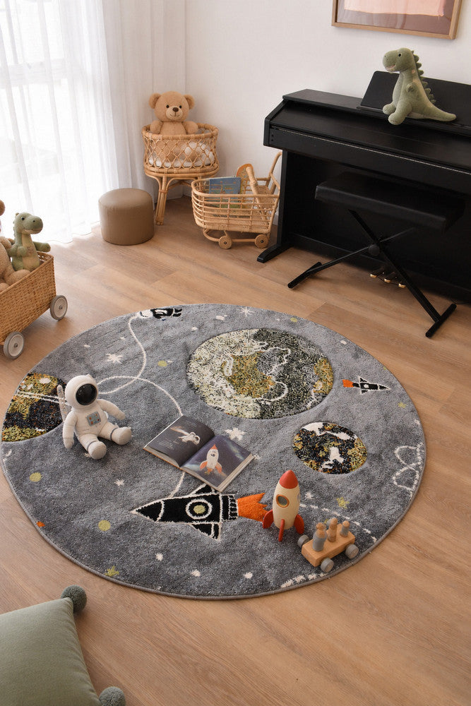 Cotton Candy D359A Space Grey ROUND - Grey kids rug from Vogue Rugs Australia