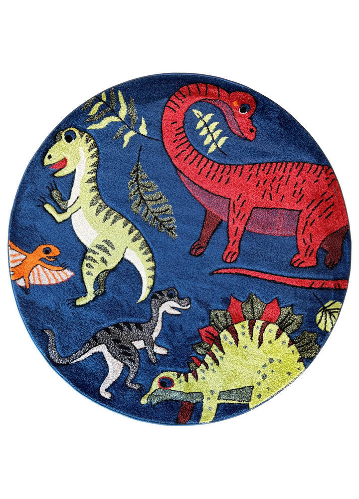 Cotton Candy E925A Dinosaur Blue ROUND - Blue kids rug from Vogue Rugs Australia