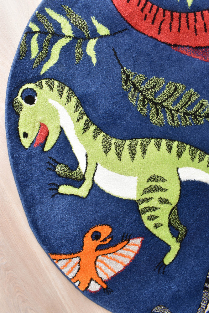 Cotton Candy E925A Dinosaur Blue ROUND - Blue kids rug from Vogue Rugs Australia