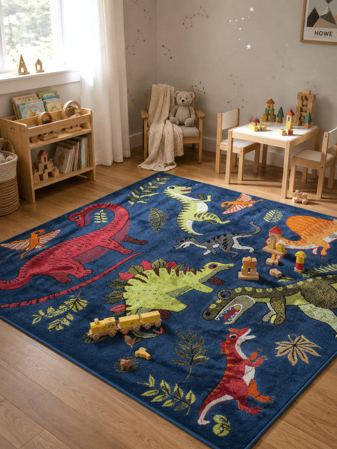 Cotton Candy E925A Dinosaur Blue - Blue kids rug from Vogue Rugs Australia