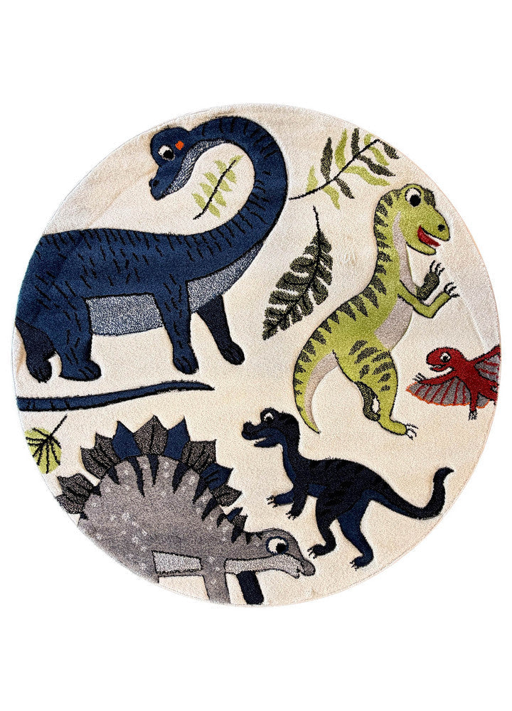 Cotton Candy E925A Dinosaur Cream ROUND - Cream kids rug from Vogue Rugs Australia