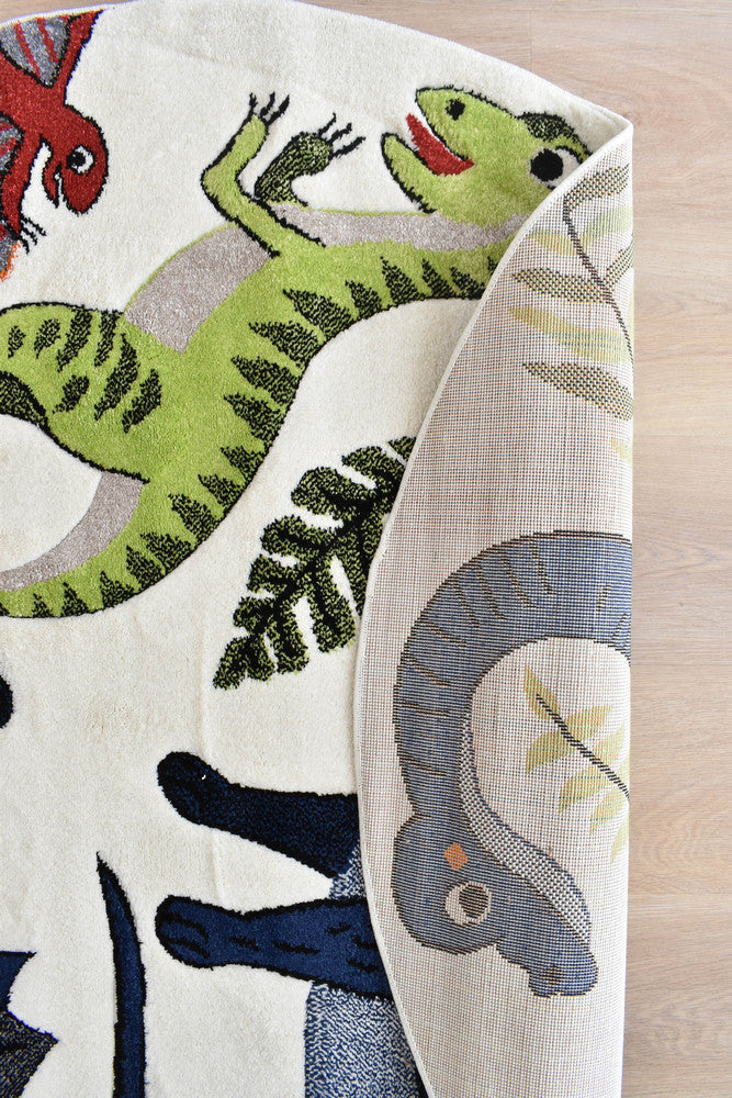 Cotton Candy E925A Dinosaur Cream ROUND - Cream kids rug from Vogue Rugs Australia