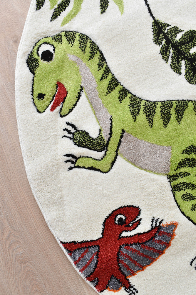 Cotton Candy E925A Dinosaur Cream ROUND - Cream kids rug from Vogue Rugs Australia