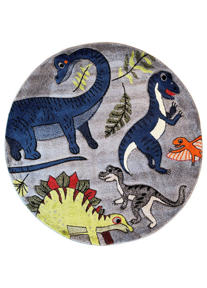 Cotton Candy E925A Dinosaur Grey ROUND - Grey kids rug from Vogue Rugs Australia