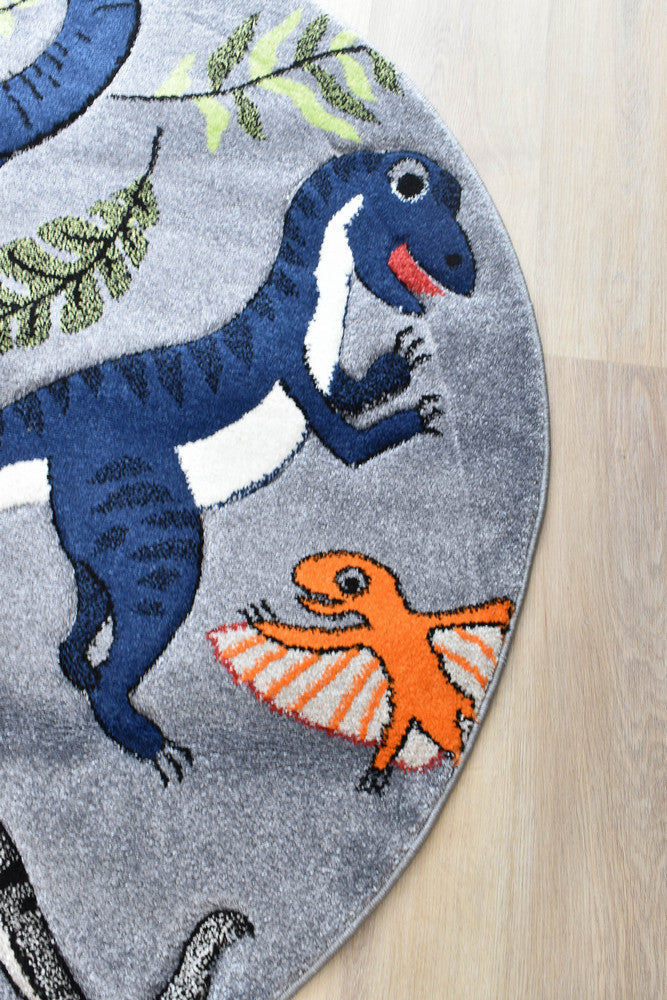 Cotton Candy E925A Dinosaur Grey ROUND - Grey kids rug from Vogue Rugs Australia