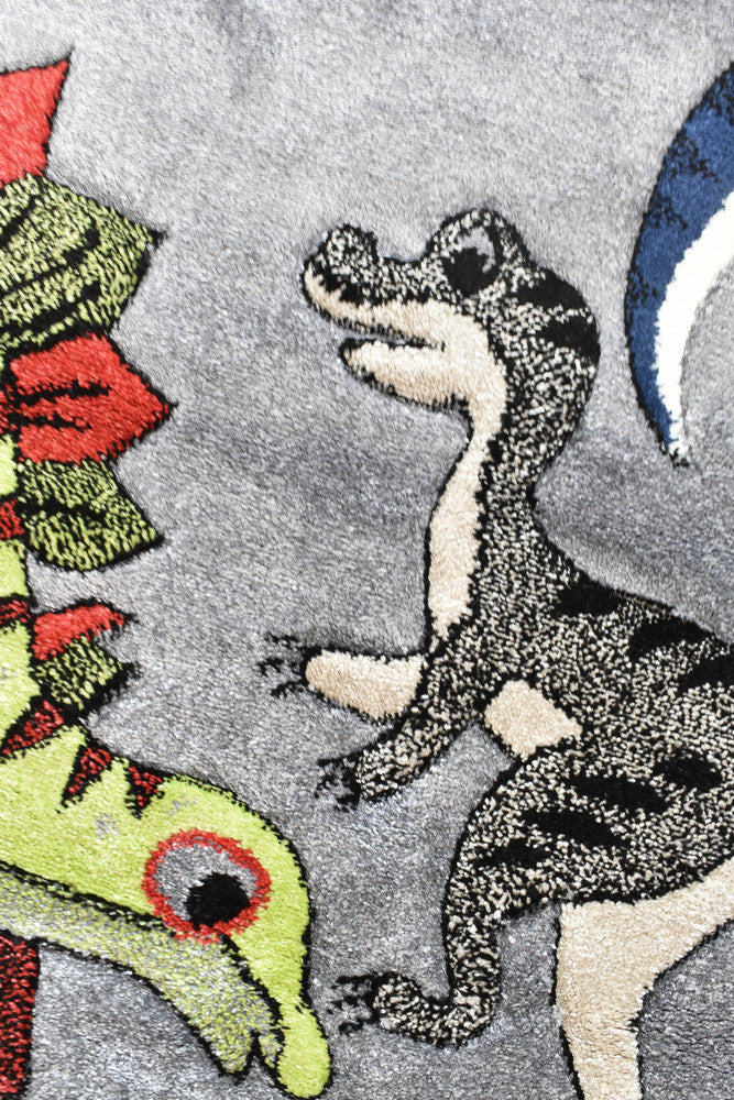Cotton Candy E925A Dinosaur Grey ROUND - Grey kids rug from Vogue Rugs Australia