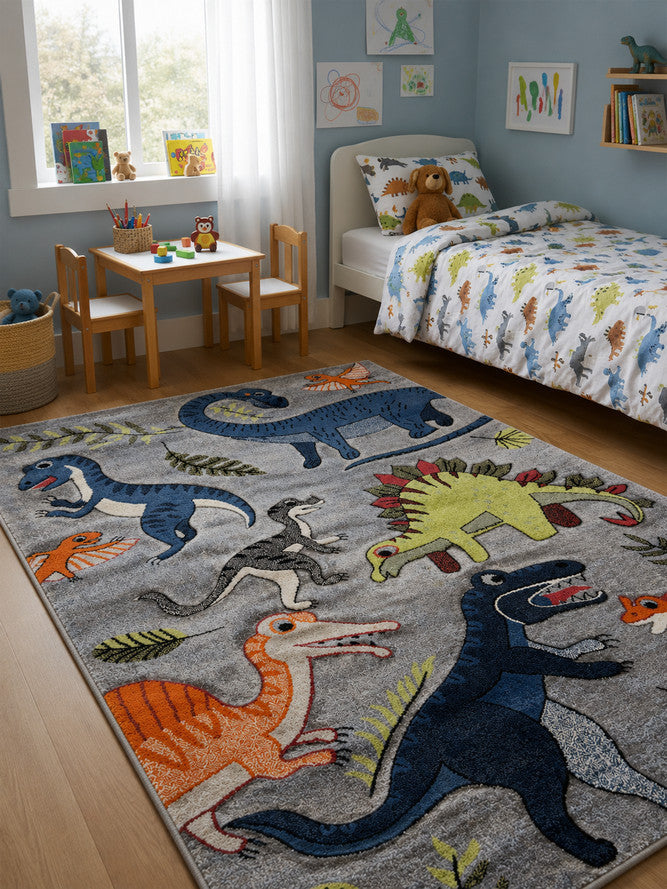 Cotton Candy E925A Dinosaur Grey - Grey kids rug from Vogue Rugs Australia