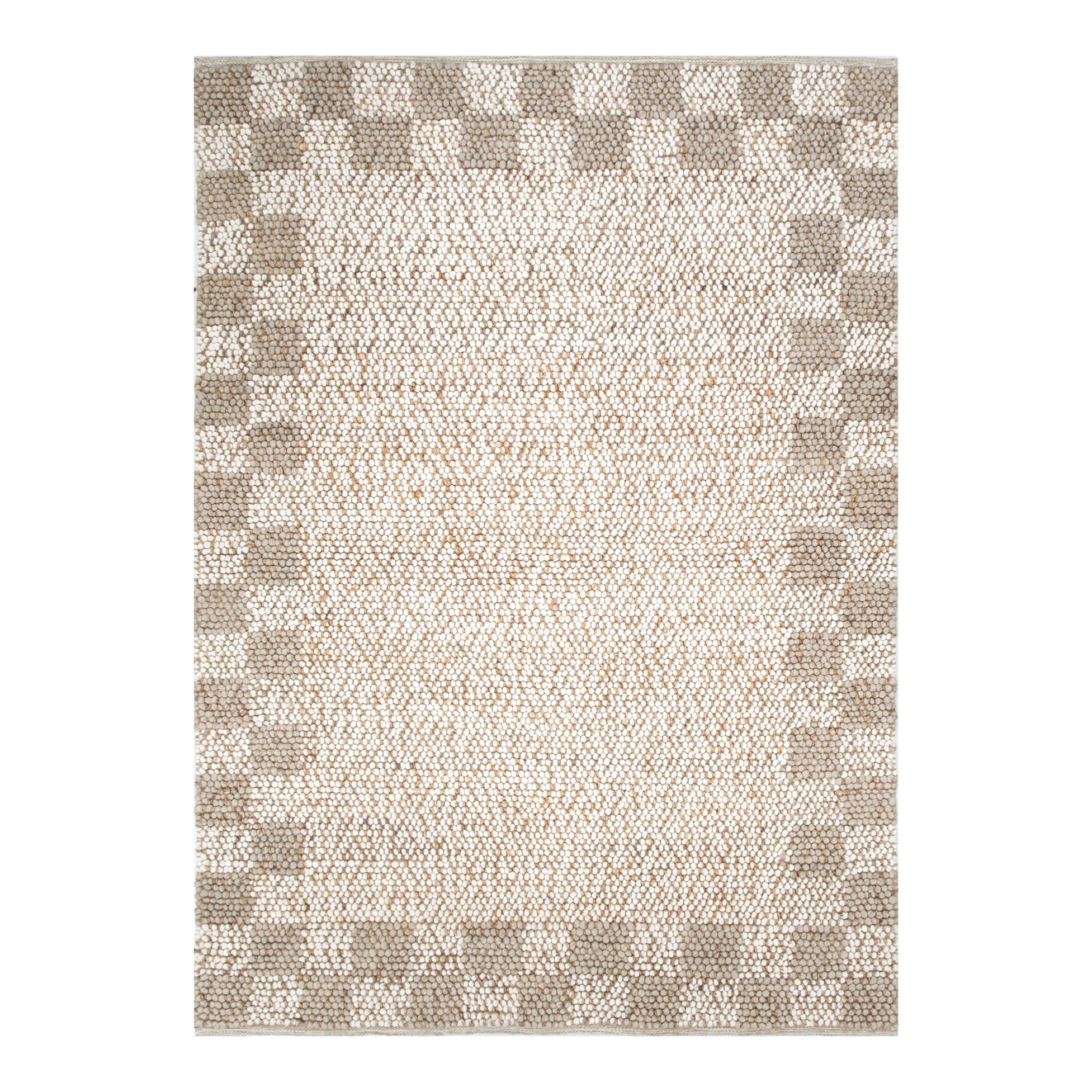 Eco Weave Checkered Border Cream Beige Jute and Wool Rug.