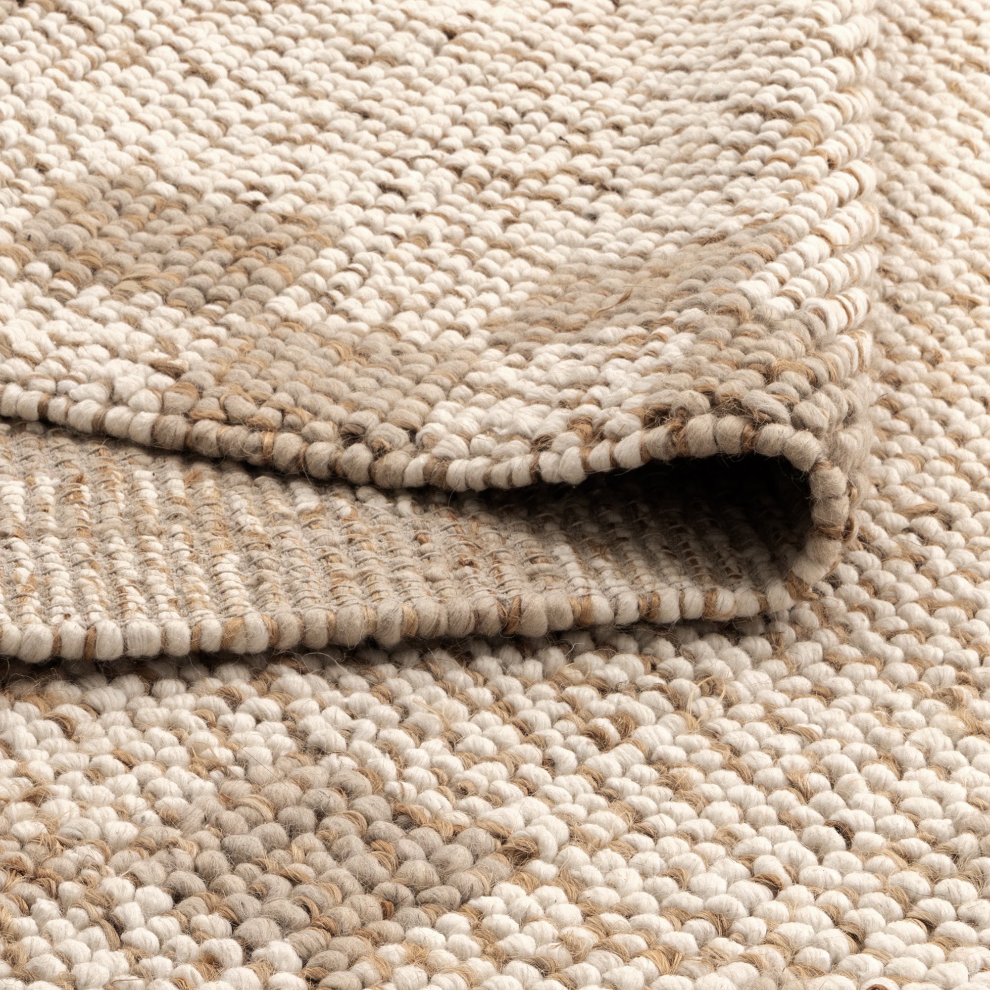 Eco Weave Checkered Border Cream Beige Jute and Wool Rug.