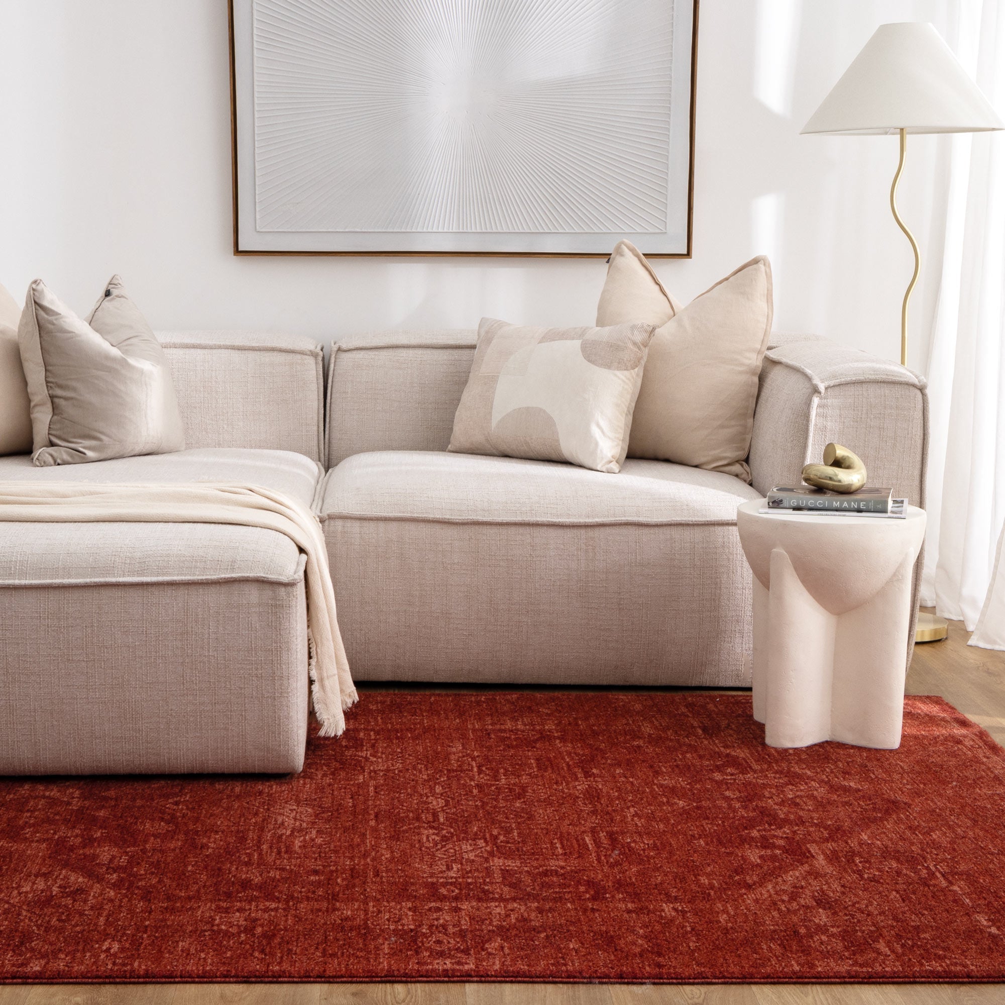 Heritage Distressed Medallion Rust Rug - H101 (Different Tassel).
