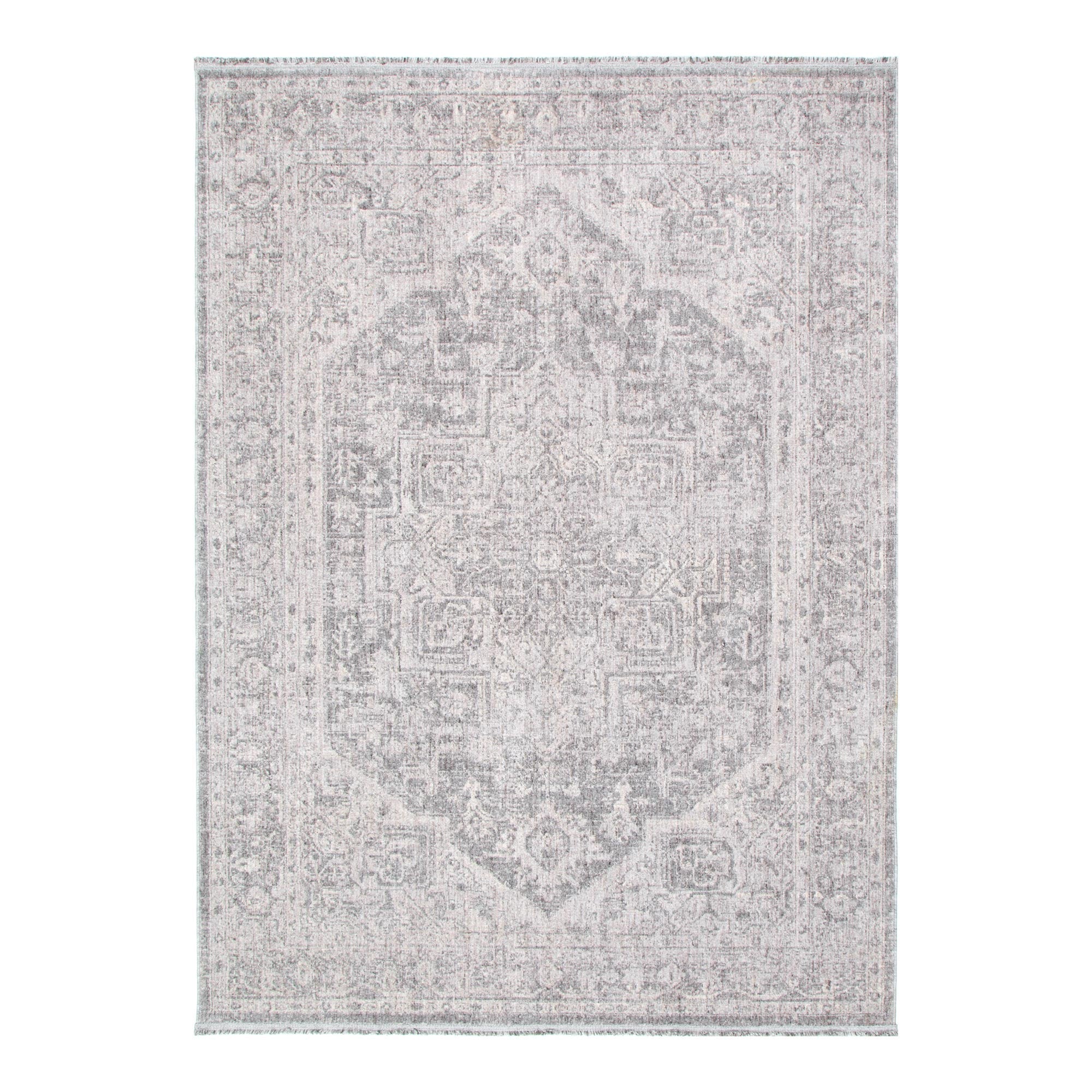 Heritage Distressed Medallion Grey Rug - H103:  (Different Tassel).