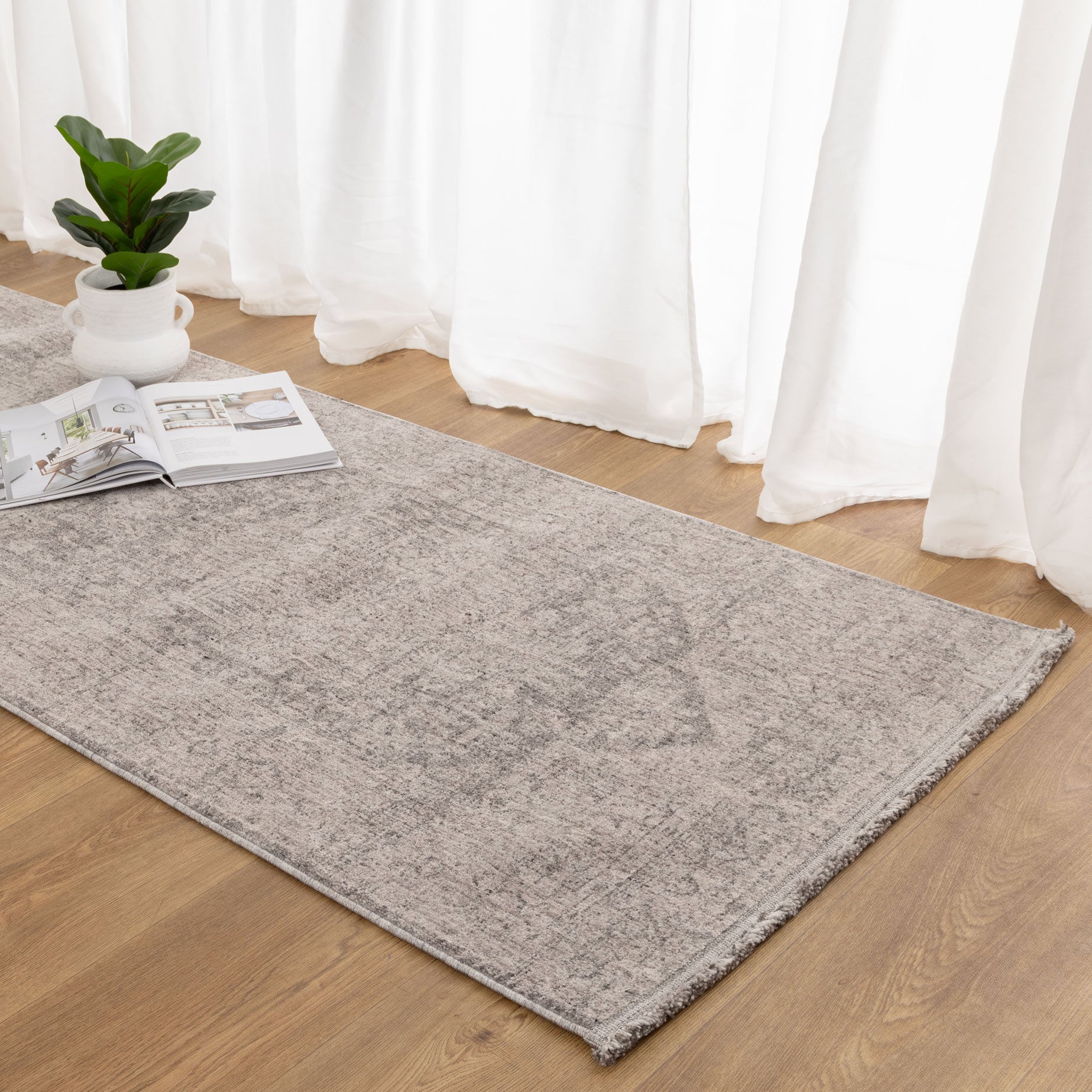 Heritage Distressed Medallion Grey Runner- H103: (Different Tassel) - Grey area rug rug from Vogue Rugs Australia