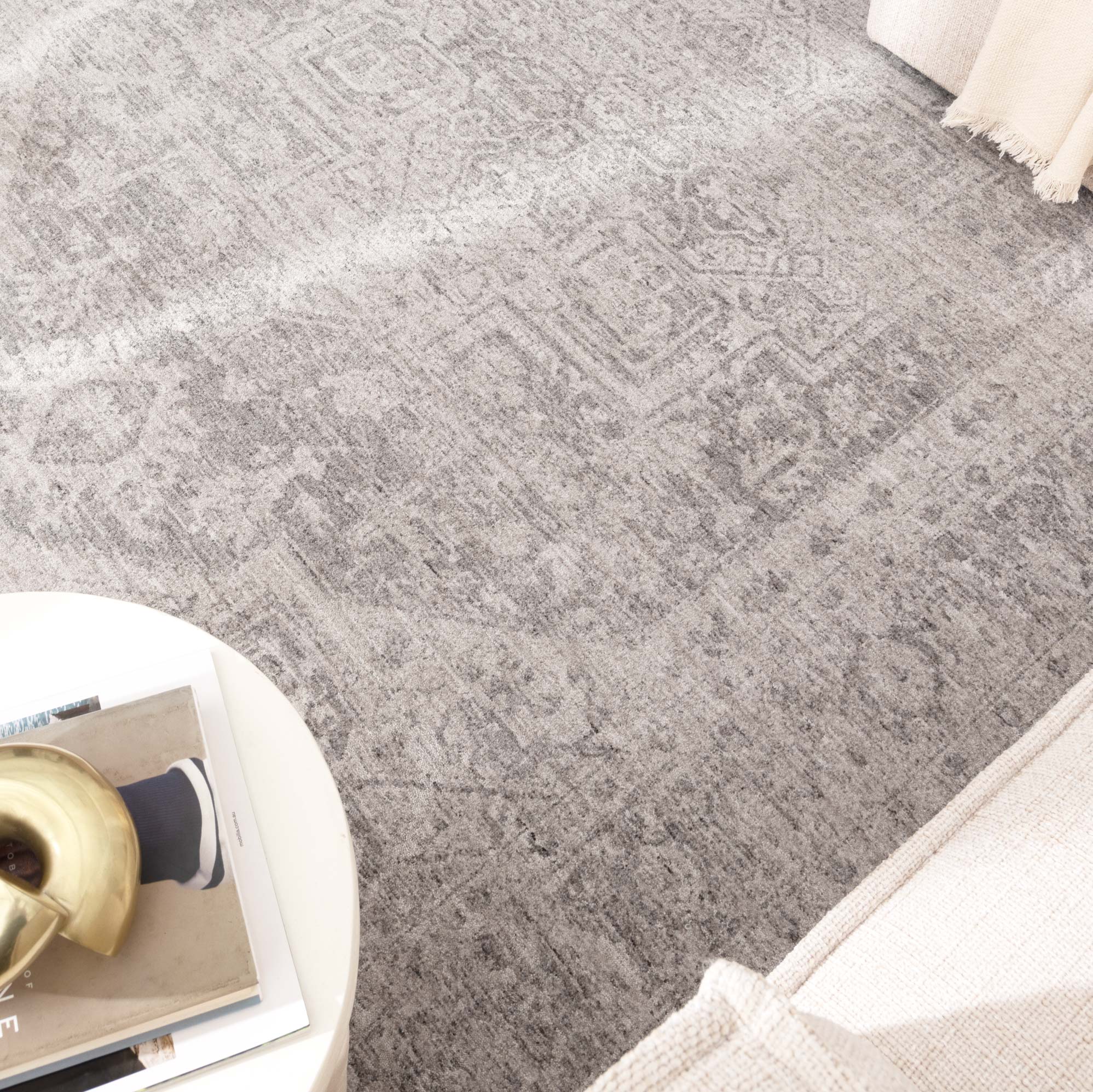 Heritage Distressed Medallion Grey Rug - H103:  (Different Tassel).