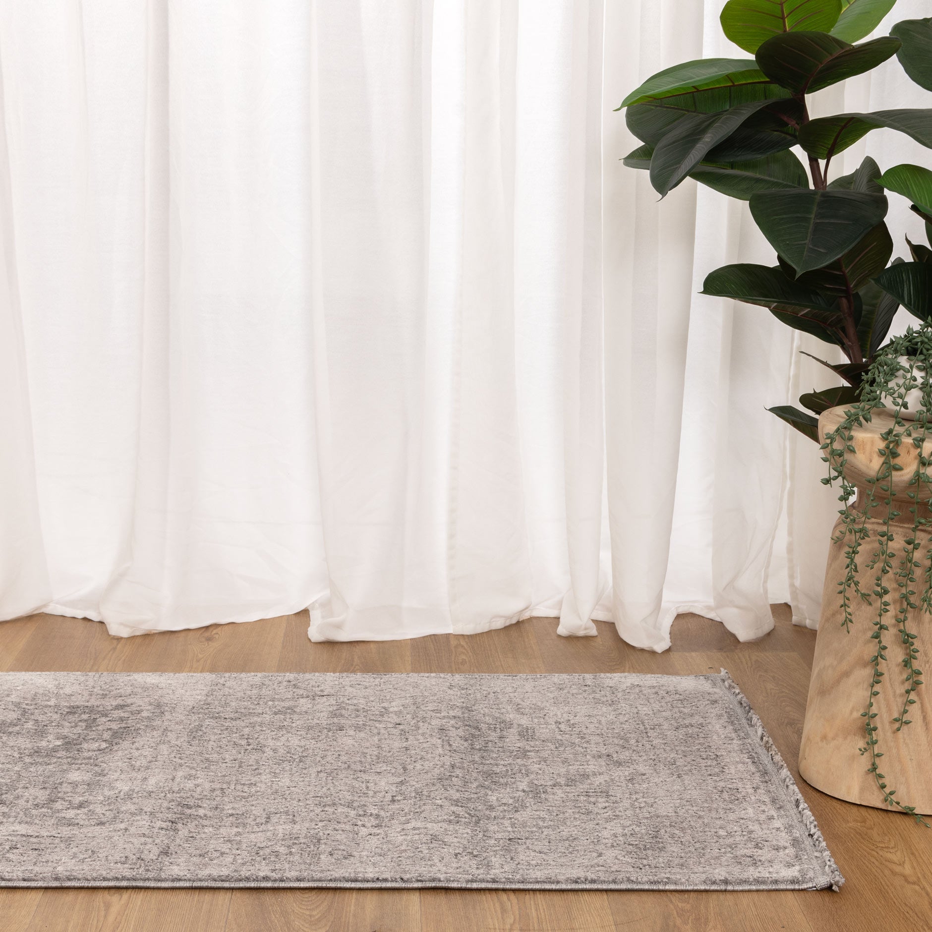 Heritage Distressed Medallion Grey Runner- H103: (Different Tassel) - Grey area rug rug from Vogue Rugs Australia