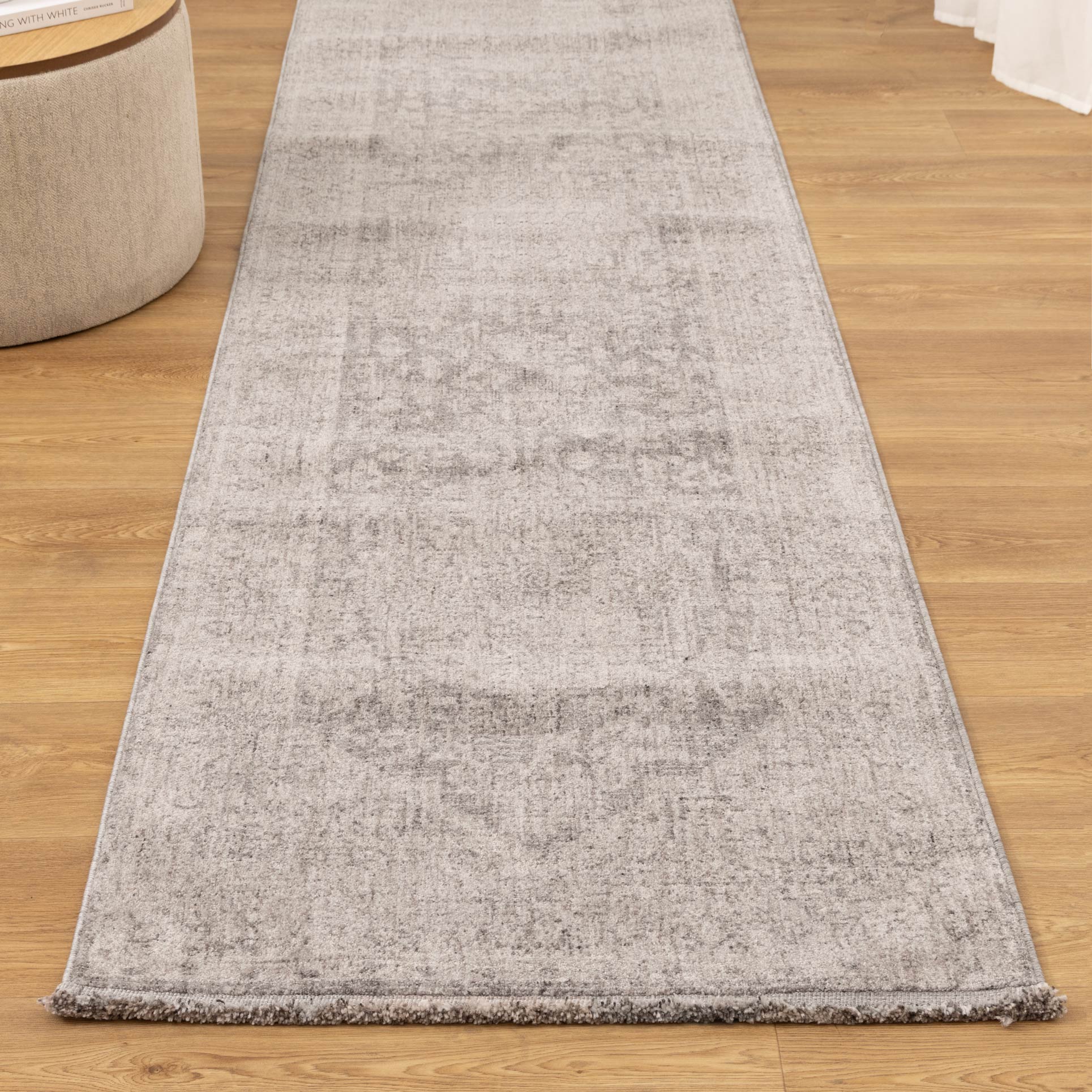 Heritage Distressed Medallion Grey Runner- H103: (Different Tassel) - Grey area rug rug from Vogue Rugs Australia