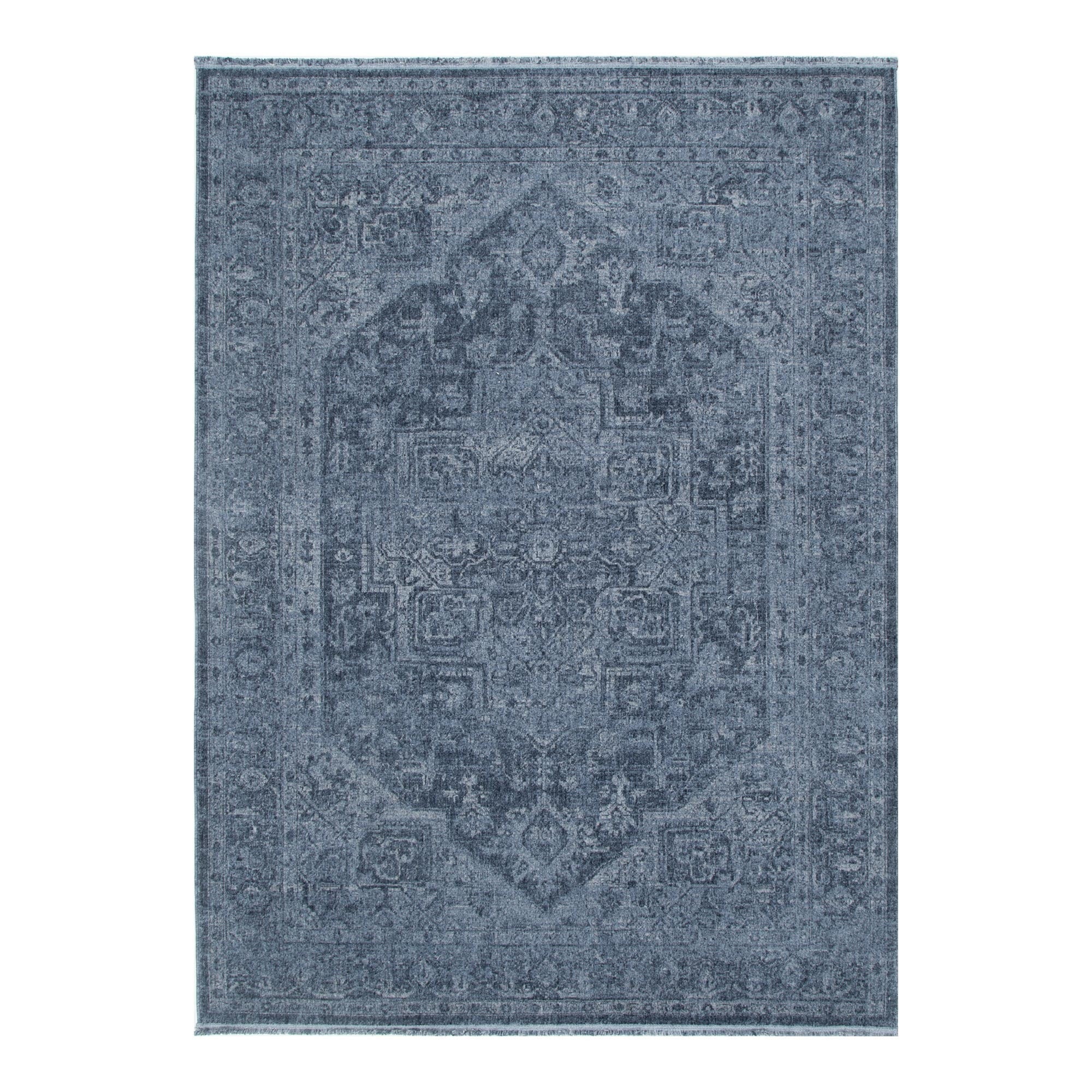 Heritage Distressed Medallion Blue Rug - H104: (Different Tassel).