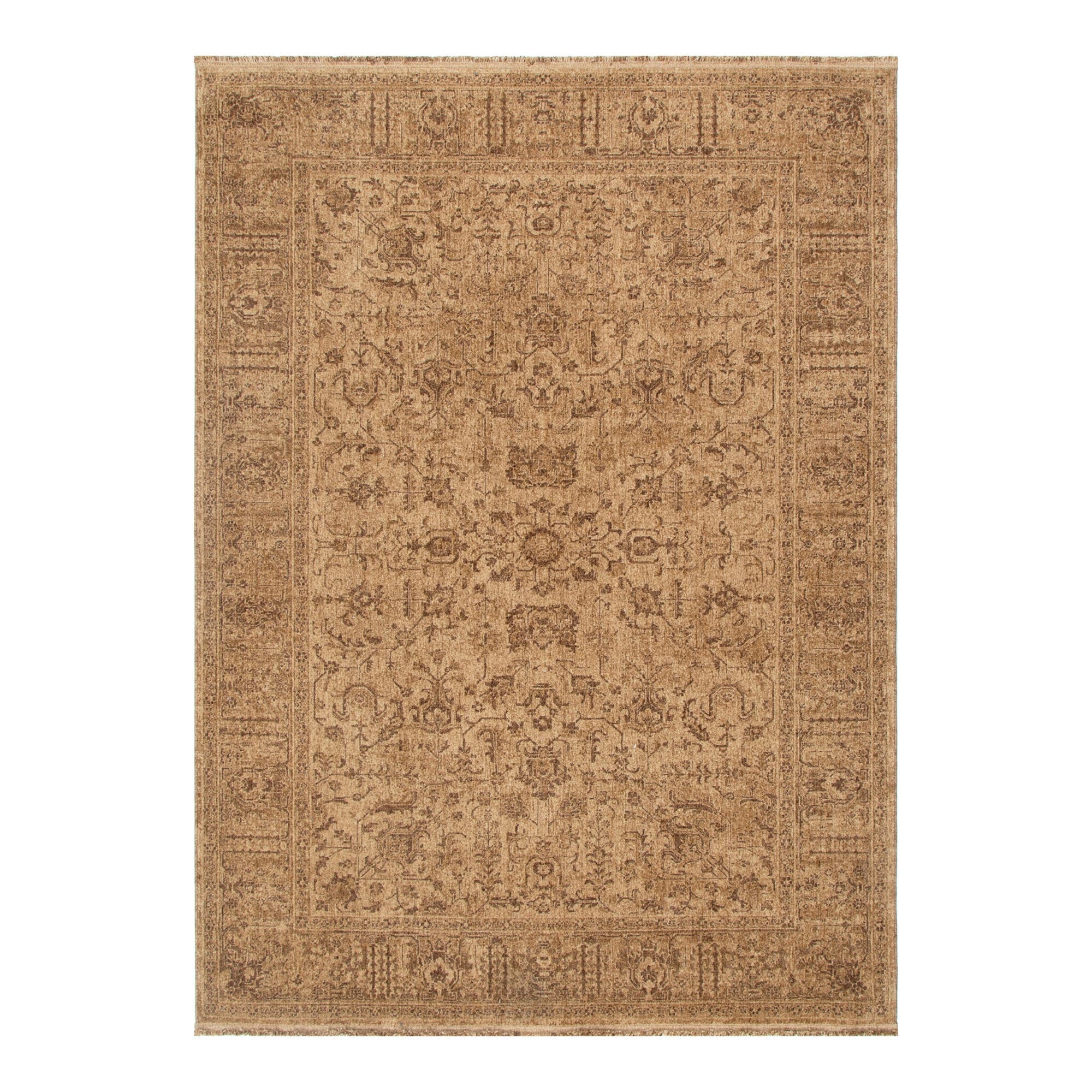 Heritage Distressed Border Mustard Rug - H105: (Different Tassel).