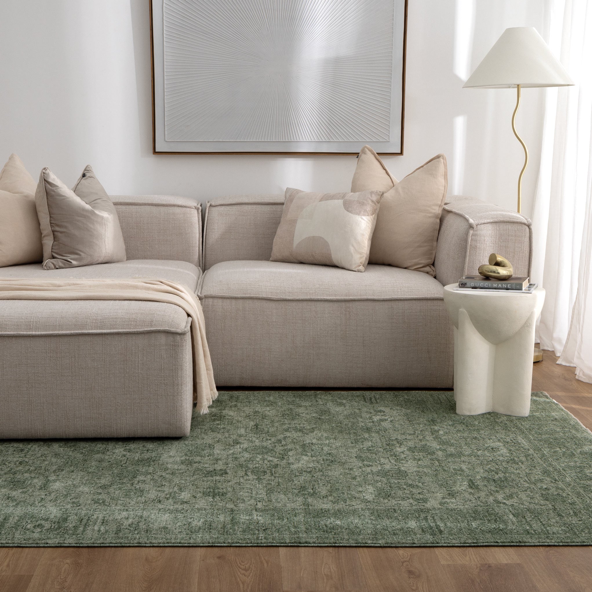 Heritage Distressed Border Green Rug - H107 - Green area rug rug from Vogue Rugs Australia