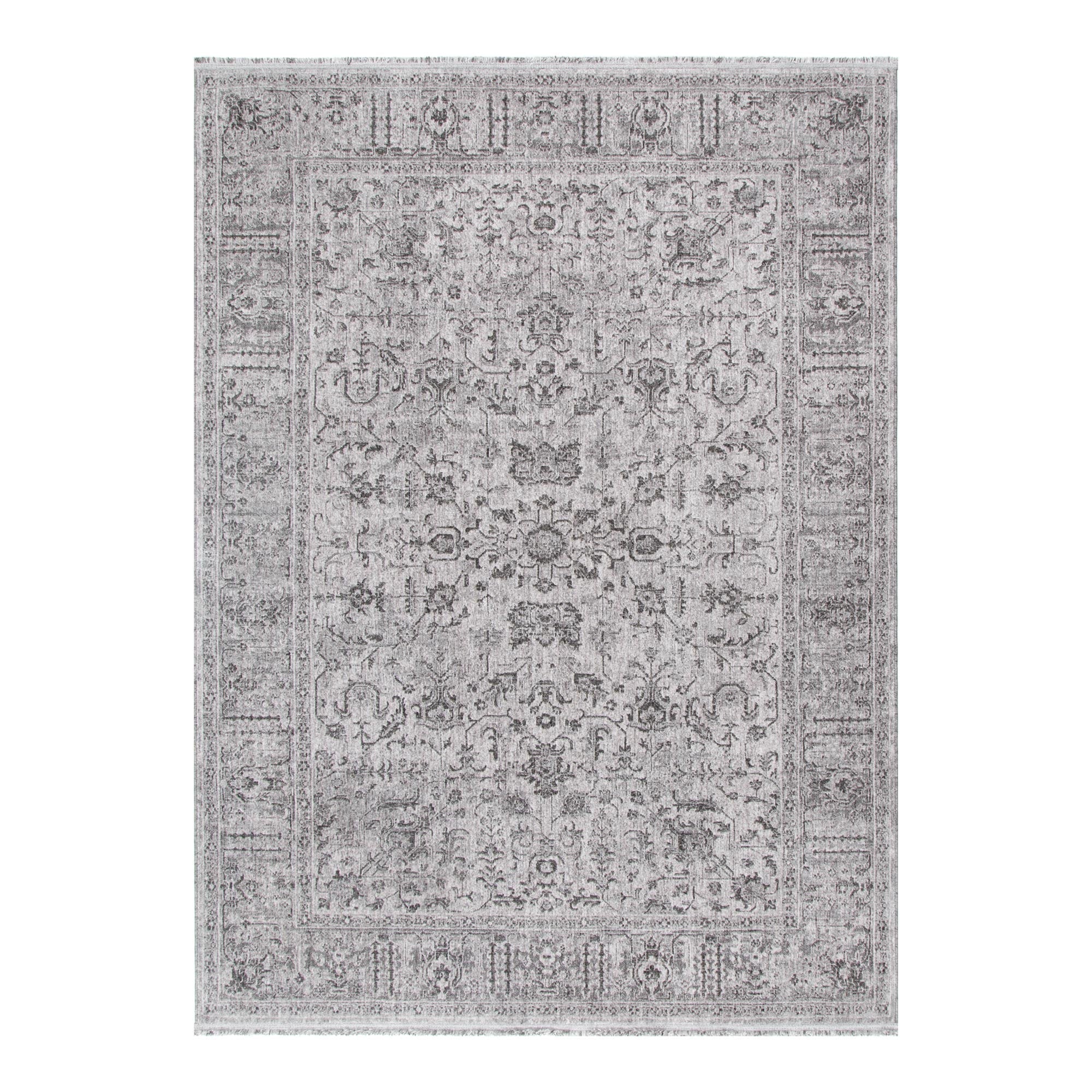 Heritage Distressed Border Grey Rug - H108: (Different Tassel).