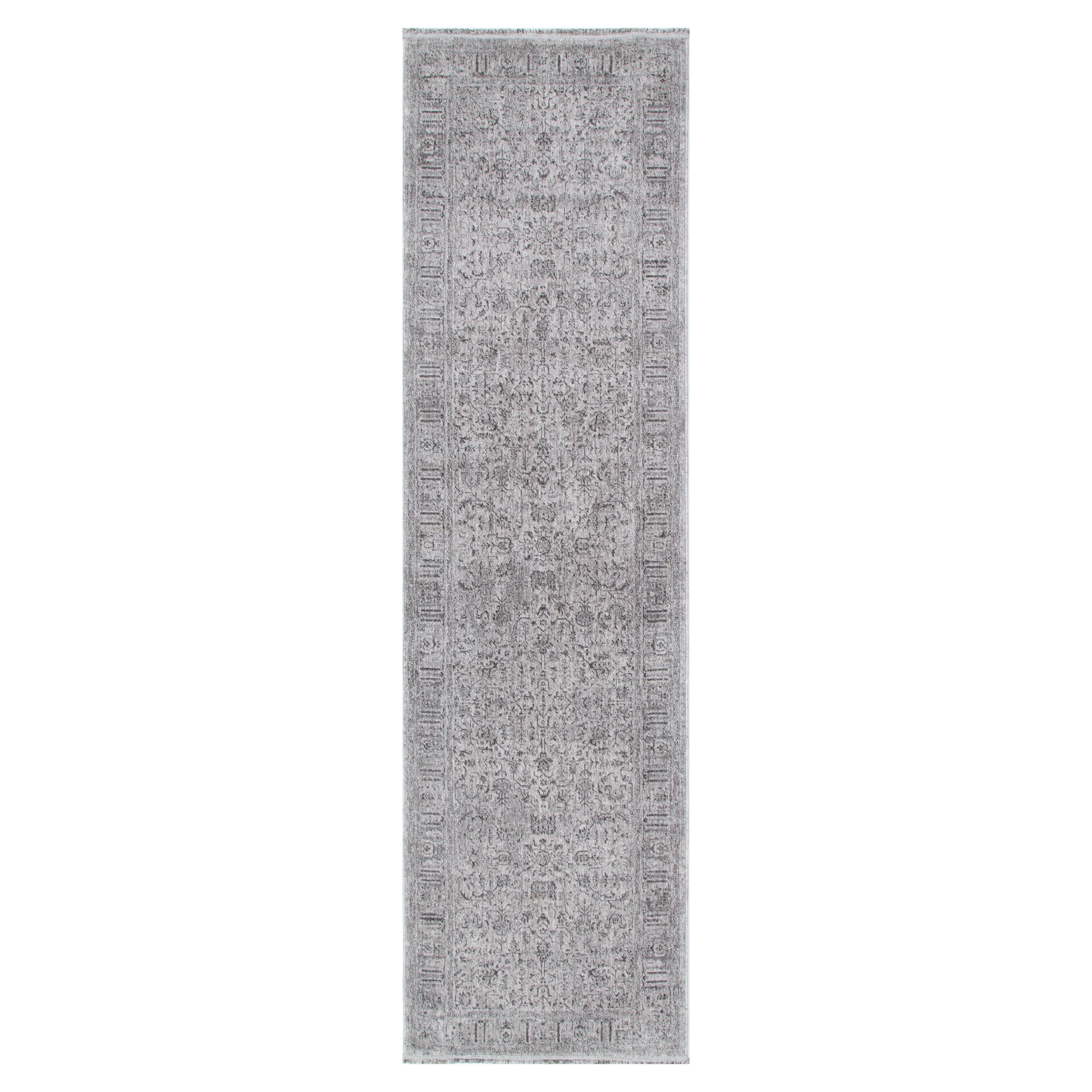 Heritage Distressed Border Grey Runner- H108: (Different Tassel) - Grey area rug rug from Vogue Rugs Australia