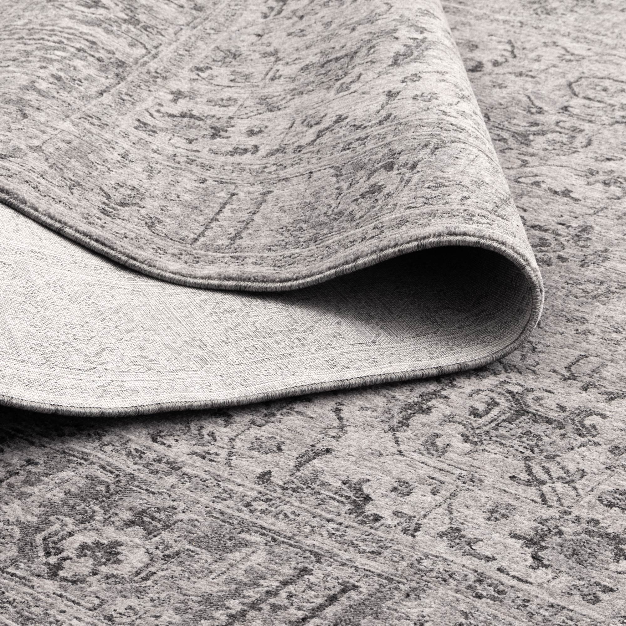 Heritage Distressed Border Grey Runner- H108: (Different Tassel) - Grey area rug rug from Vogue Rugs Australia