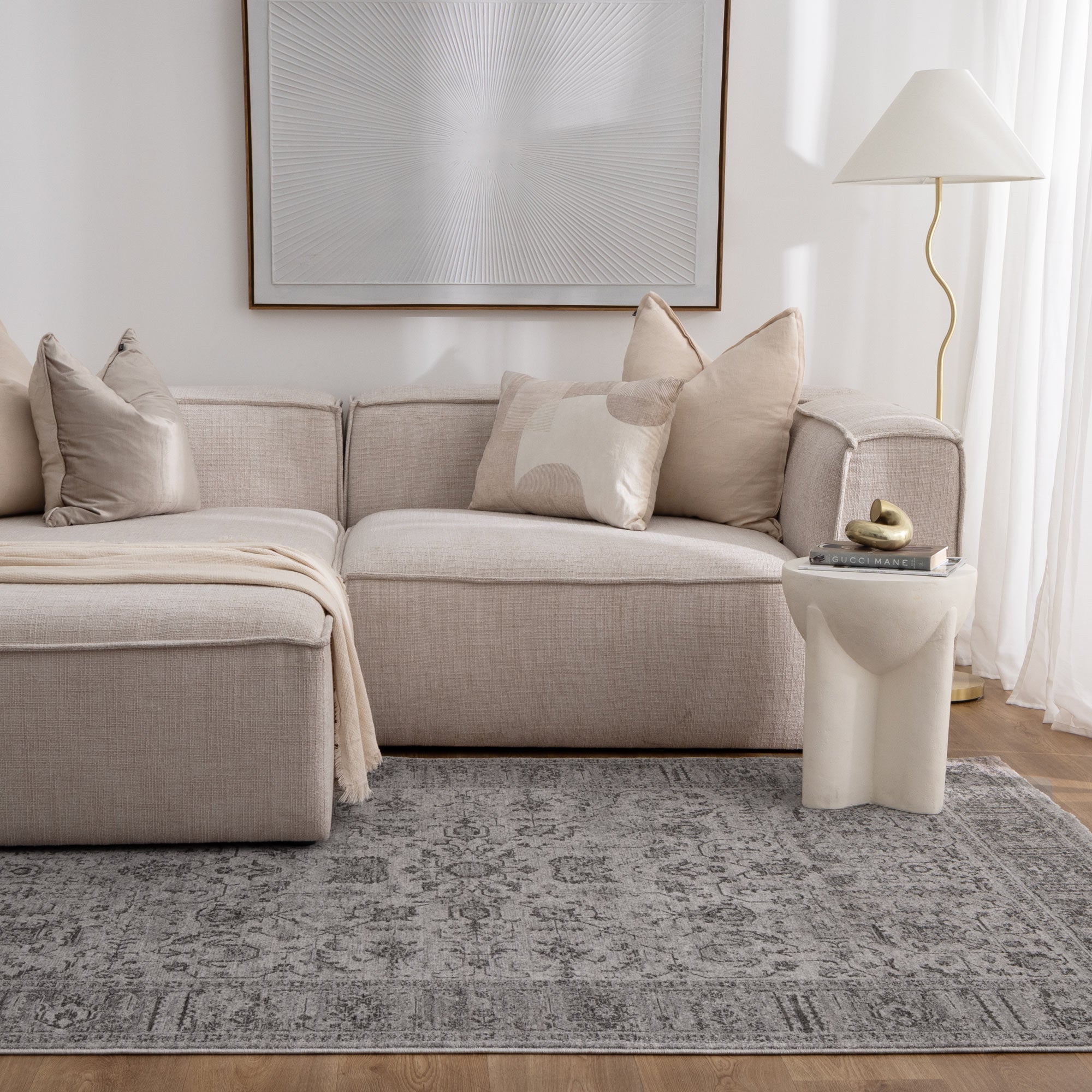 Heritage Distressed Border Grey Rug - H108 - Grey area rug rug from Vogue Rugs Australia