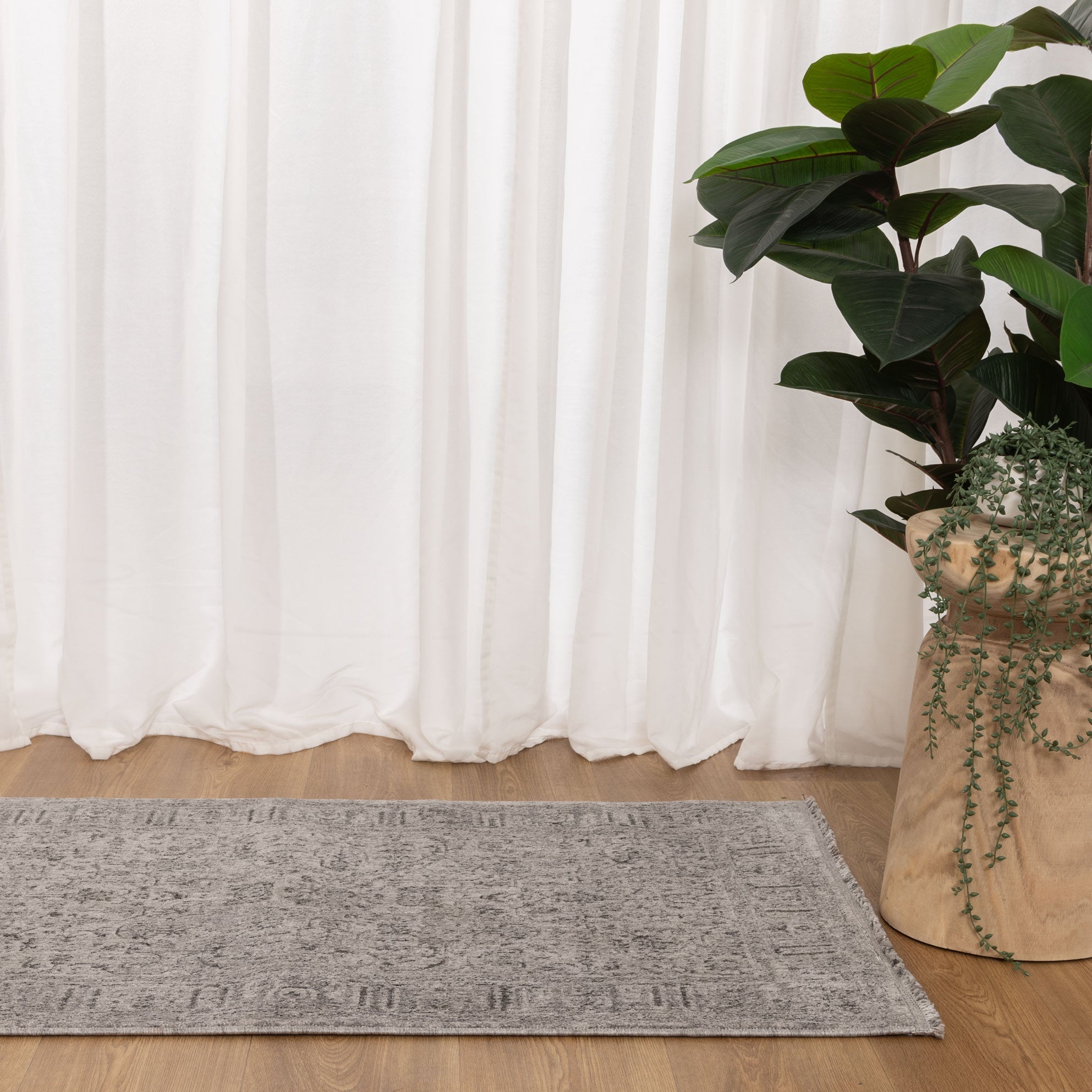 Heritage Distressed Border Grey Runner- H108: (Different Tassel) - Grey area rug rug from Vogue Rugs Australia