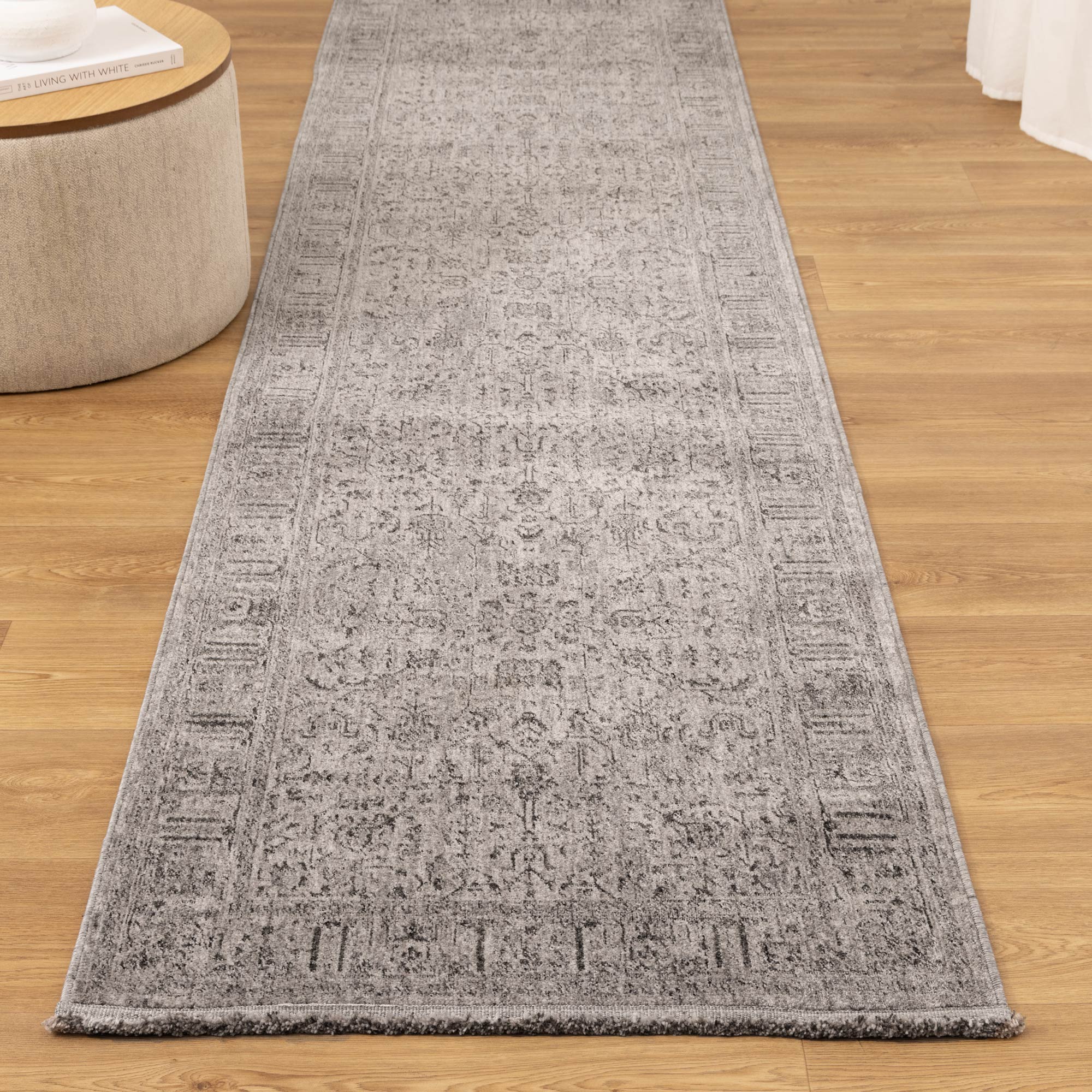 Heritage Distressed Border Grey Runner- H108: (Different Tassel) - Grey area rug rug from Vogue Rugs Australia