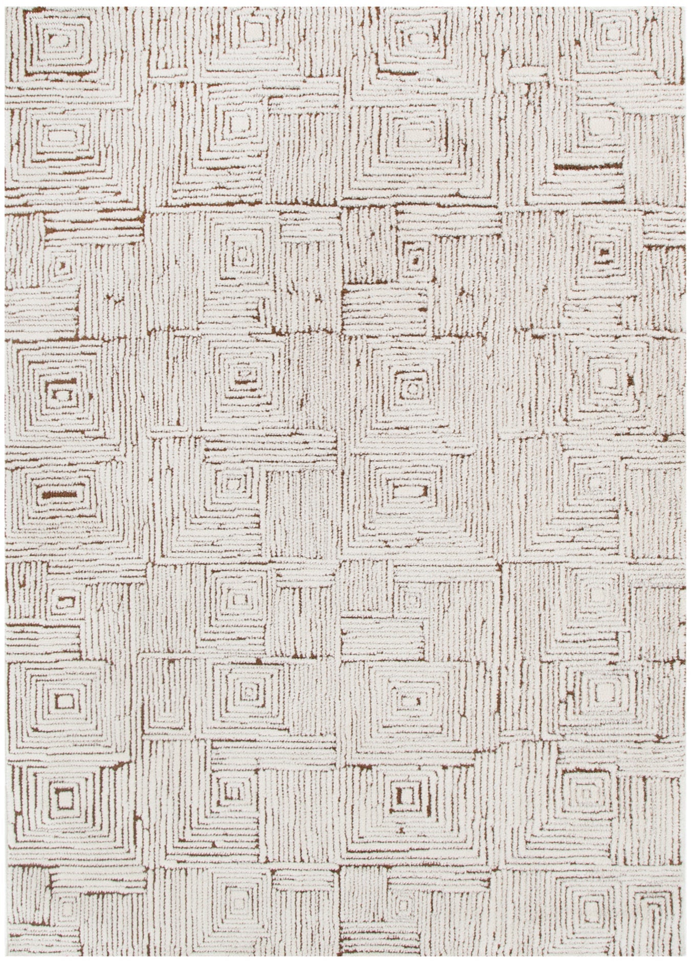 Mila Geometric Squares Cream Brown Rug - MIL8: New Arrival.