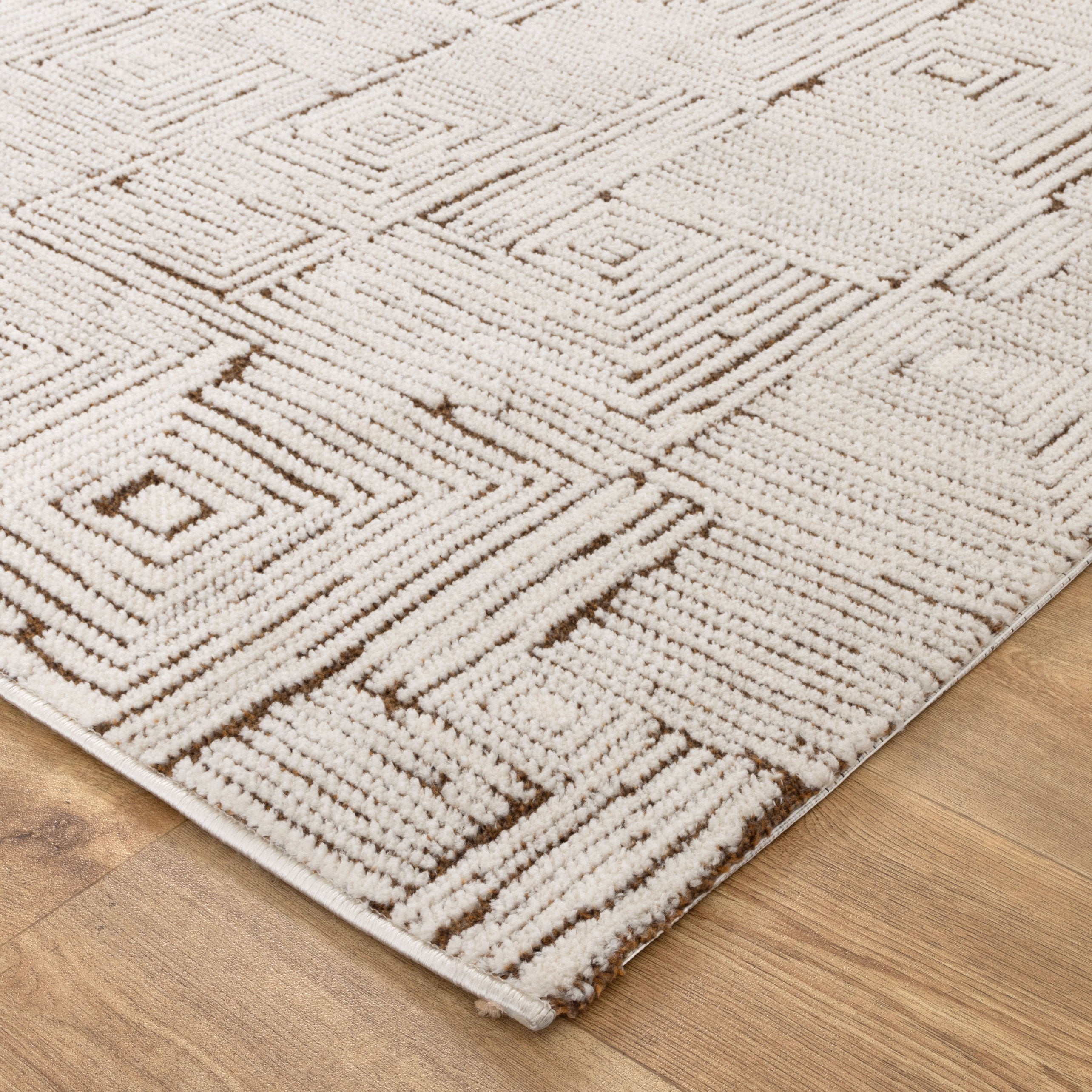 Mila Geometric Squares Cream Brown Rug - MIL8: New Arrival.