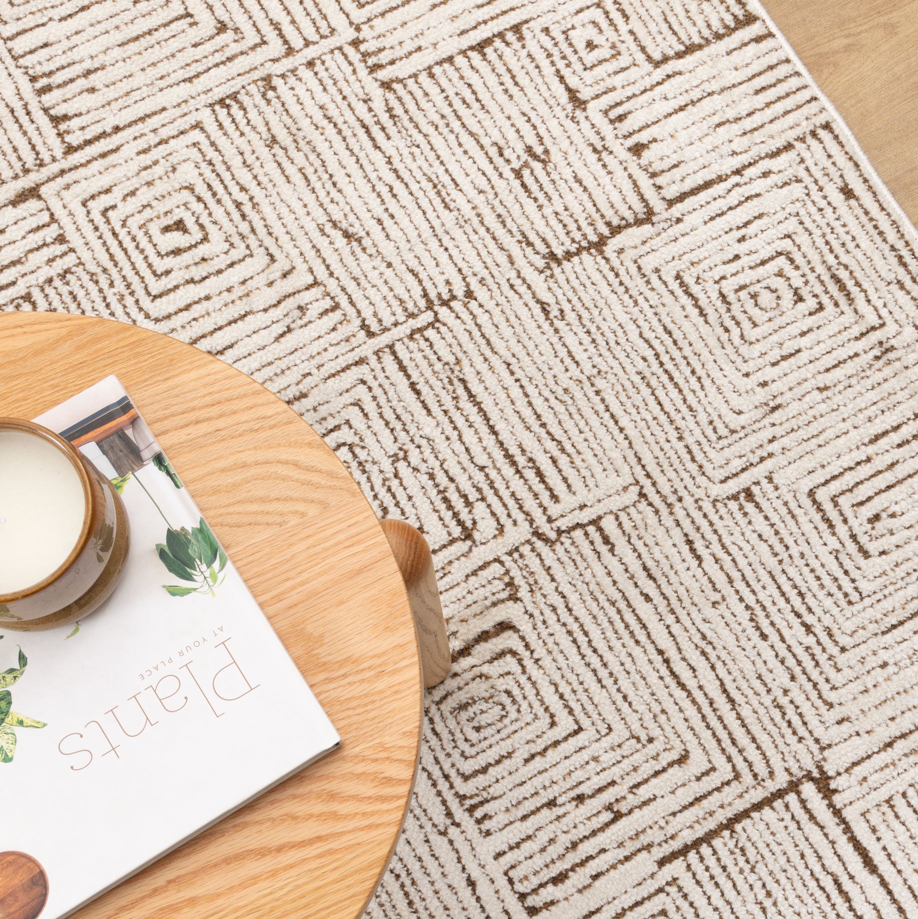 Mila Geometric Squares Cream Brown Rug - MIL8: New Arrival.