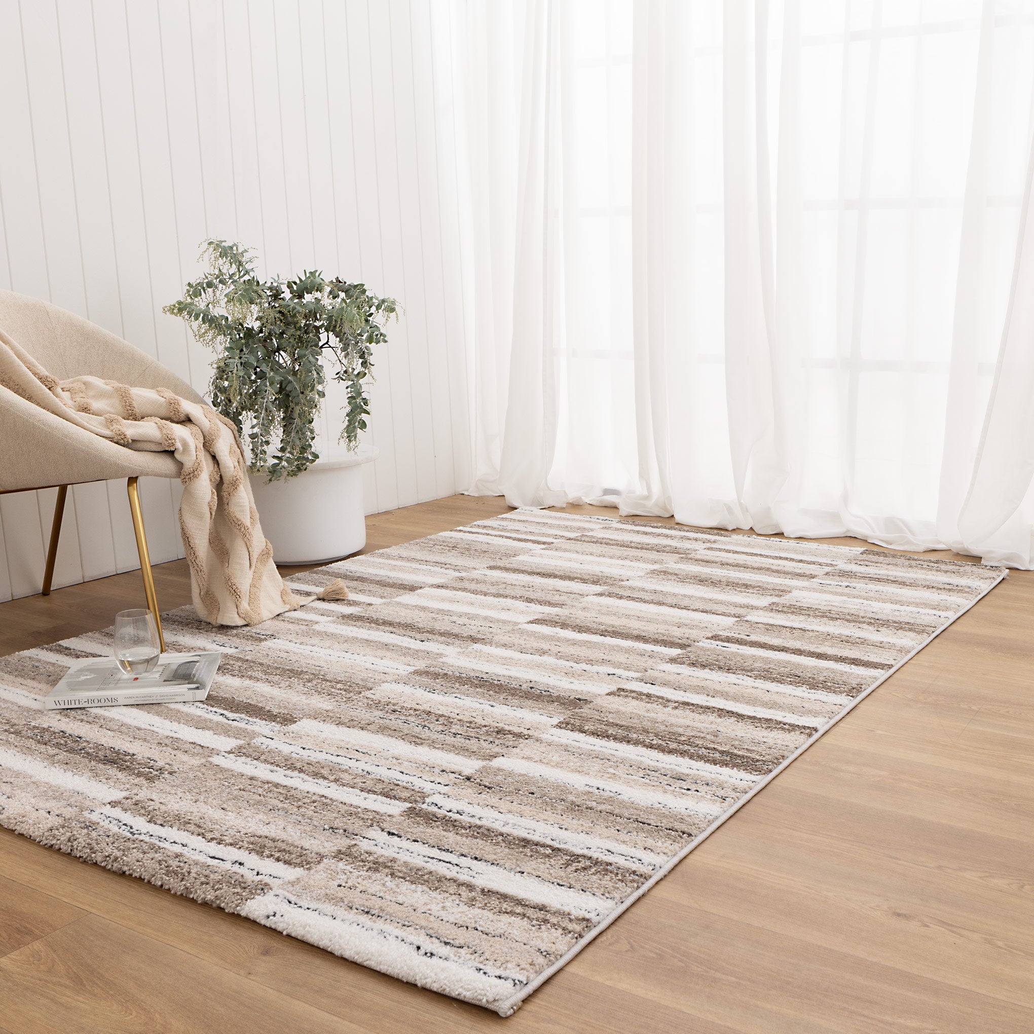 Nola Shapes Beige Brown Rug - N002.
