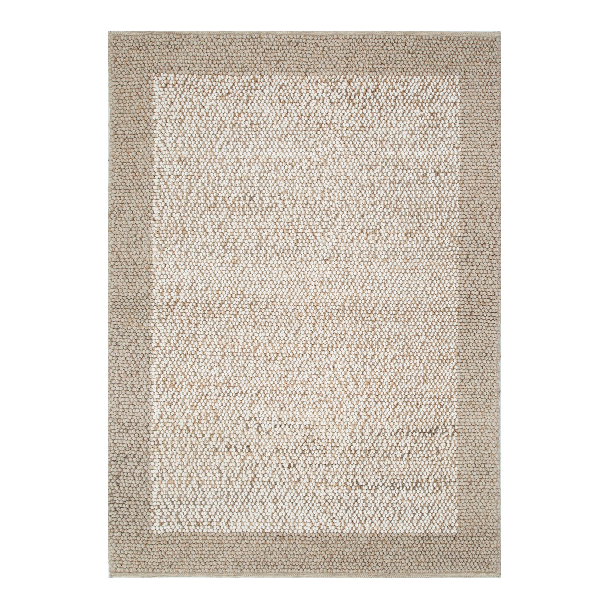 Eco Weave Plain Border Cream Beige Jute and Wool Rug.