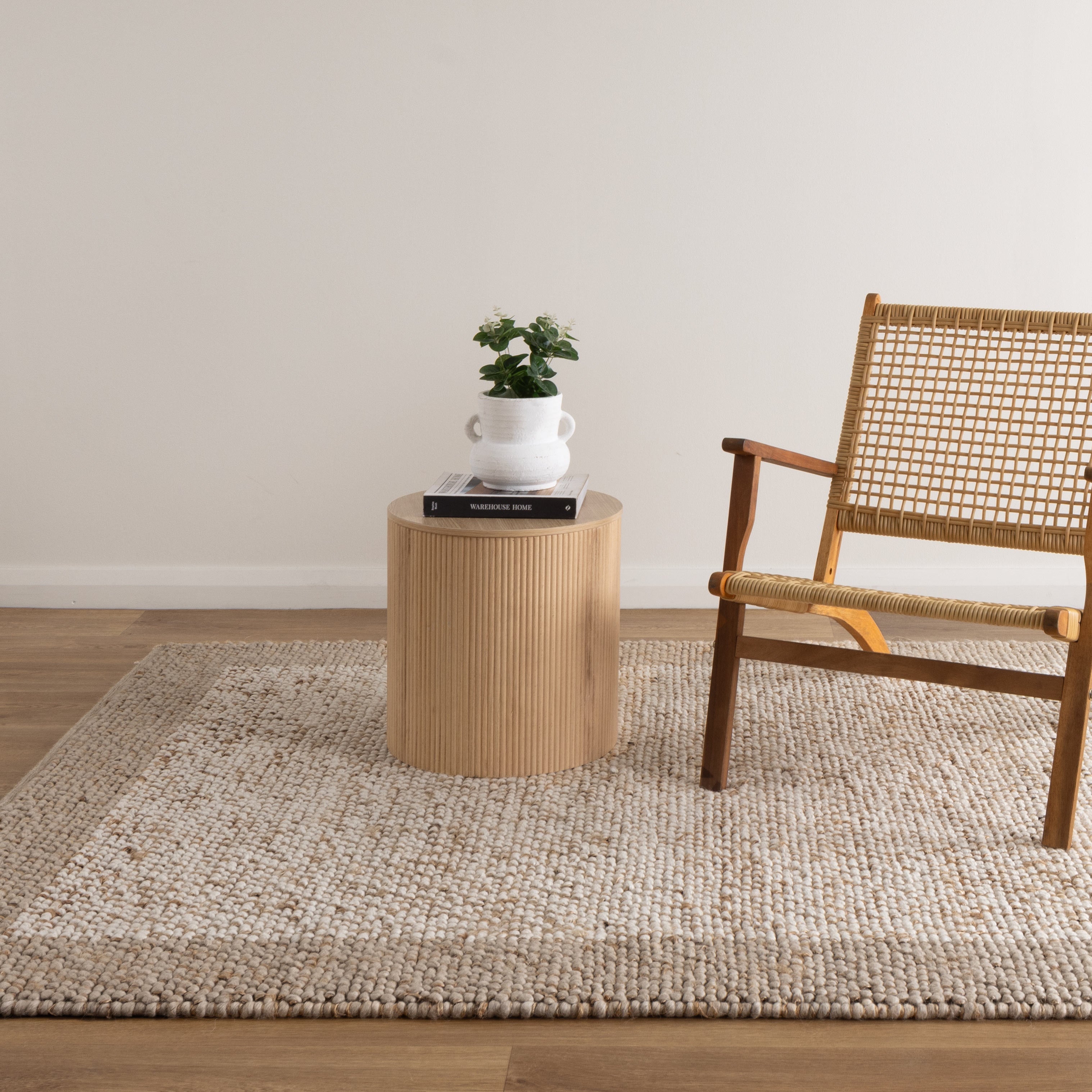 Eco Weave Plain Border Cream Beige Jute and Wool Rug.