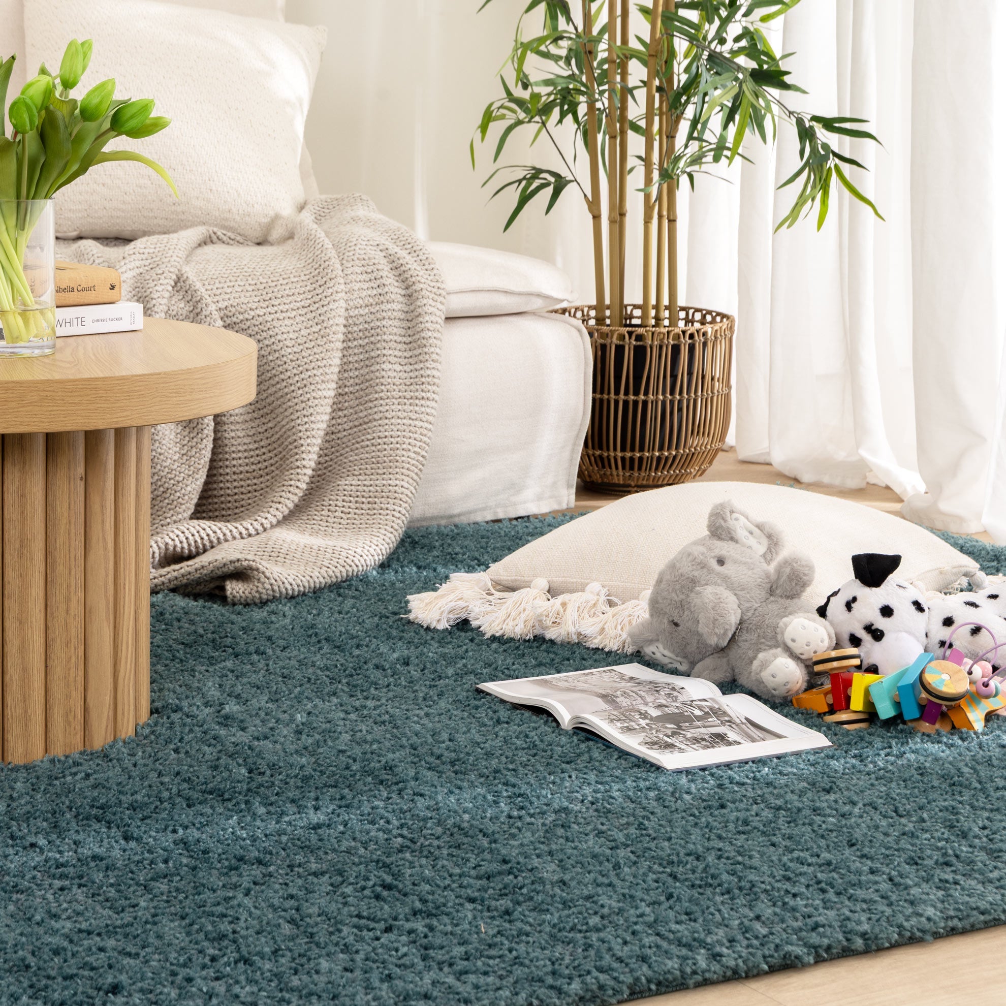 Lune Shaggy Teal Rug.