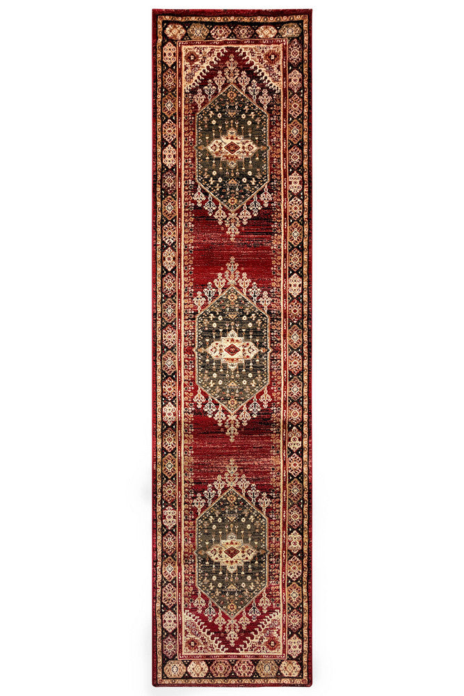 Riviera Medallion 45 Red Runner - Green traditional rug from Vogue Rugs Australia