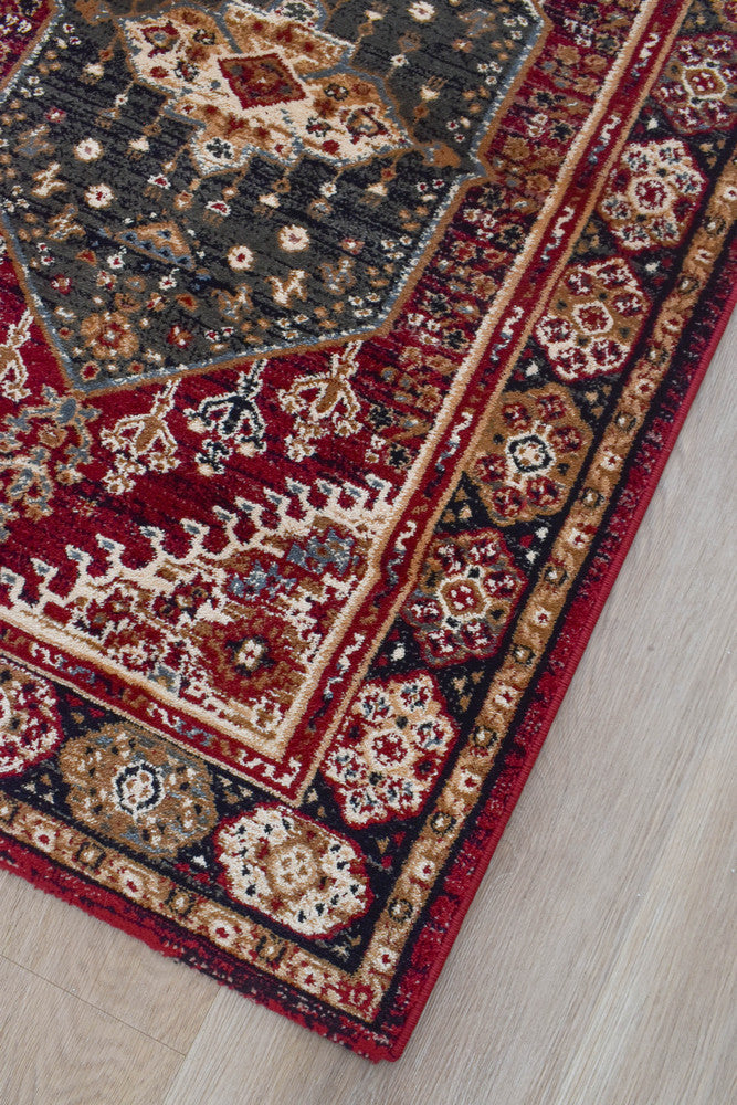 Riviera Medallion 45 Red Runner - Green traditional rug from Vogue Rugs Australia