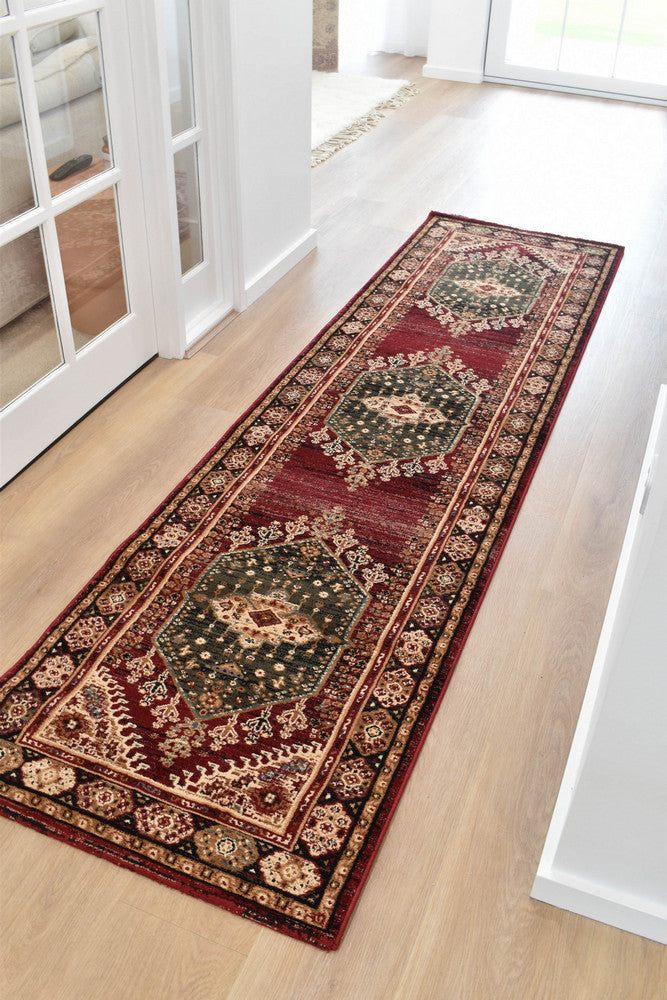 Riviera Medallion 45 Red Runner - Green traditional rug from Vogue Rugs Australia