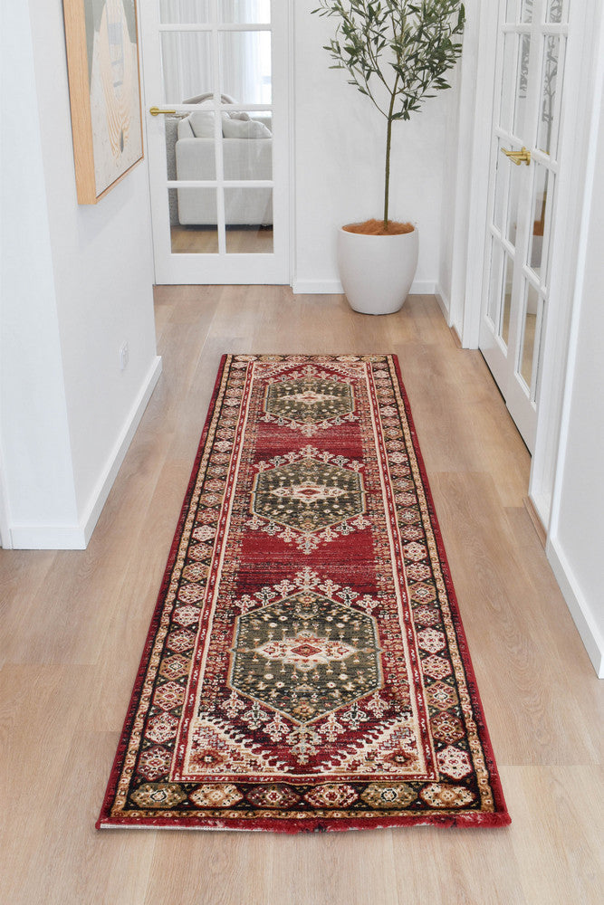Riviera Medallion 45 Red Runner - Green traditional rug from Vogue Rugs Australia