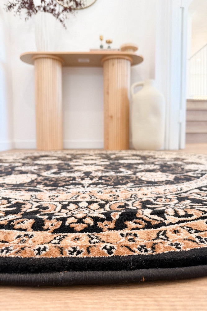 Riviera 84 Black - Black traditional rug from Vogue Rugs Australia