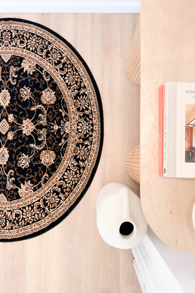 Riviera 84 Black - Black traditional rug from Vogue Rugs Australia