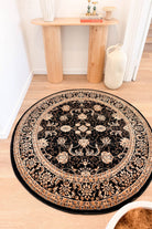 Riviera Traditional 84 Black Round Rug.