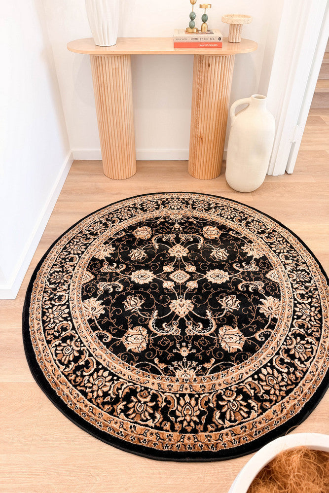 Riviera 84 Black - Black traditional rug from Vogue Rugs Australia